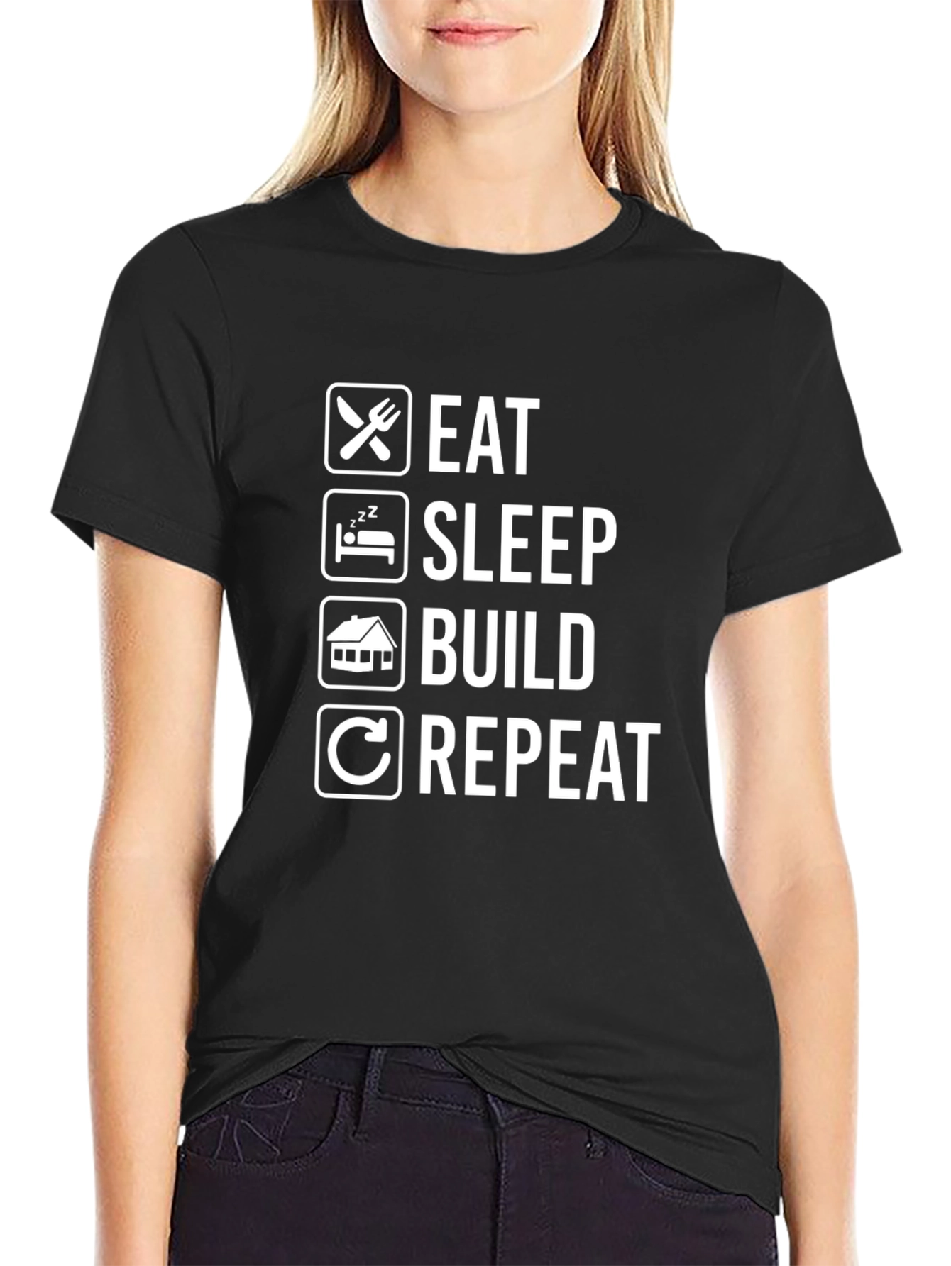Black Eat Sleep Build Repeat T-Shirt - Funny Construction Tee view 2