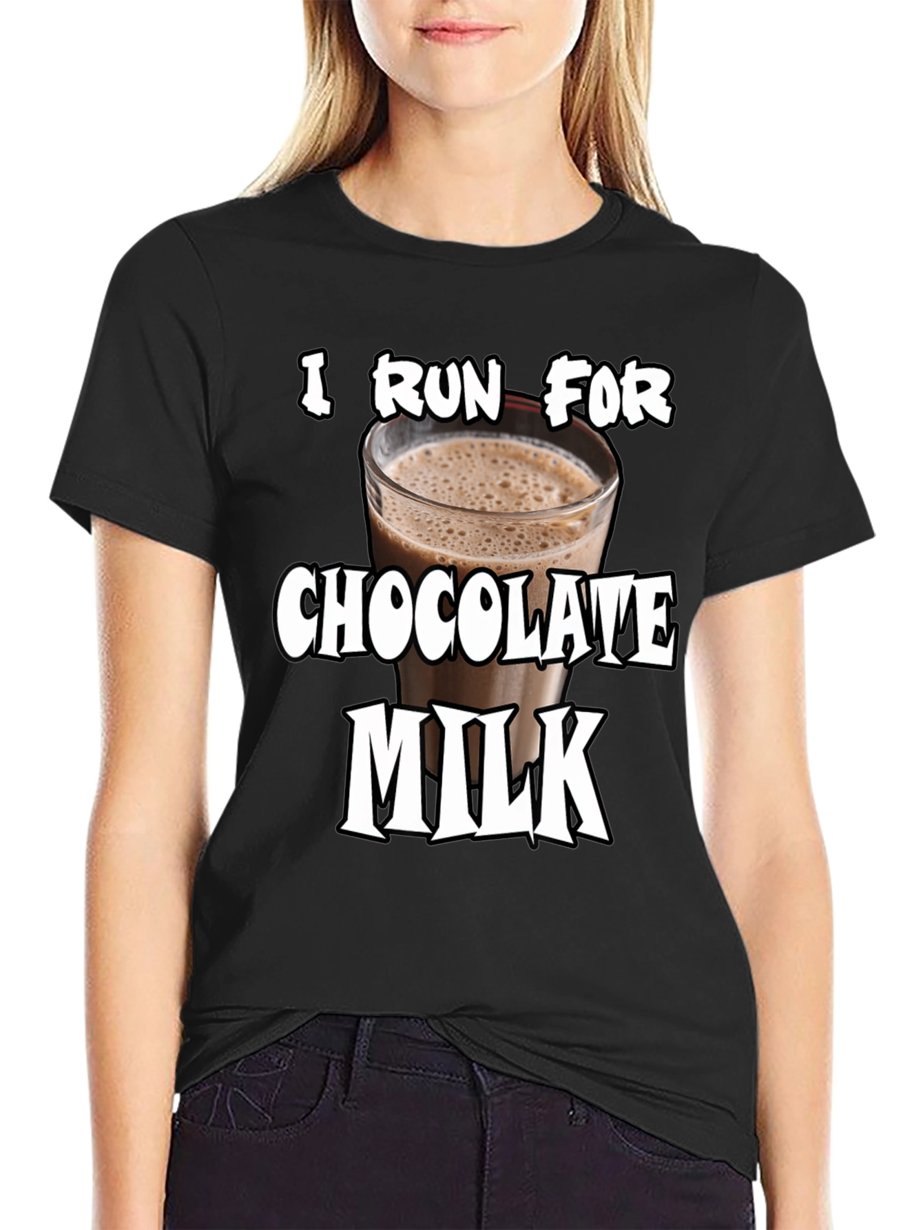 Black I Run For Chocolate Milk T-Shirt - Funny Workout Tee view 2