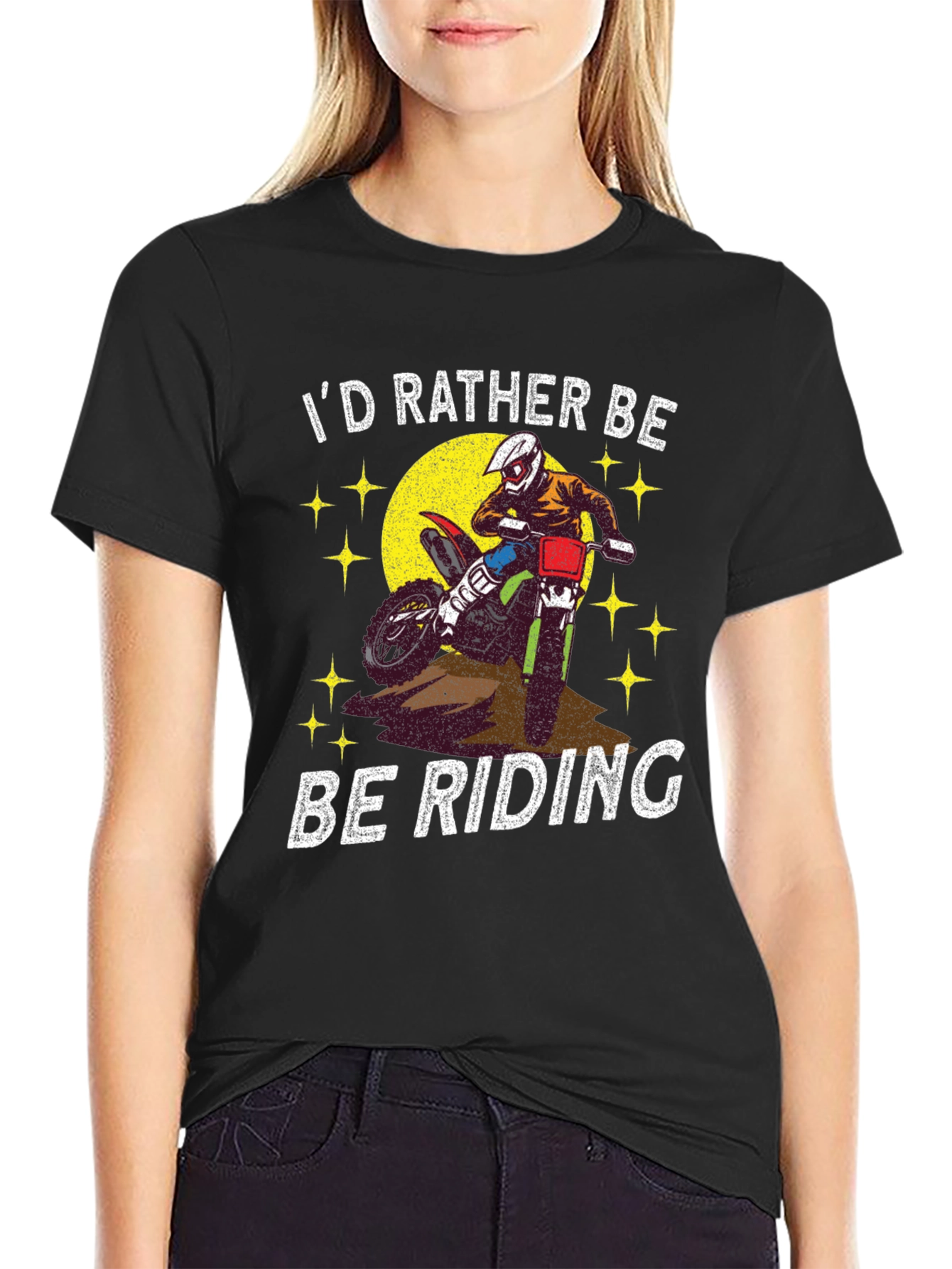 Black I'd Rather Be Riding T-Shirt - Motorcross Rider Tee view 2