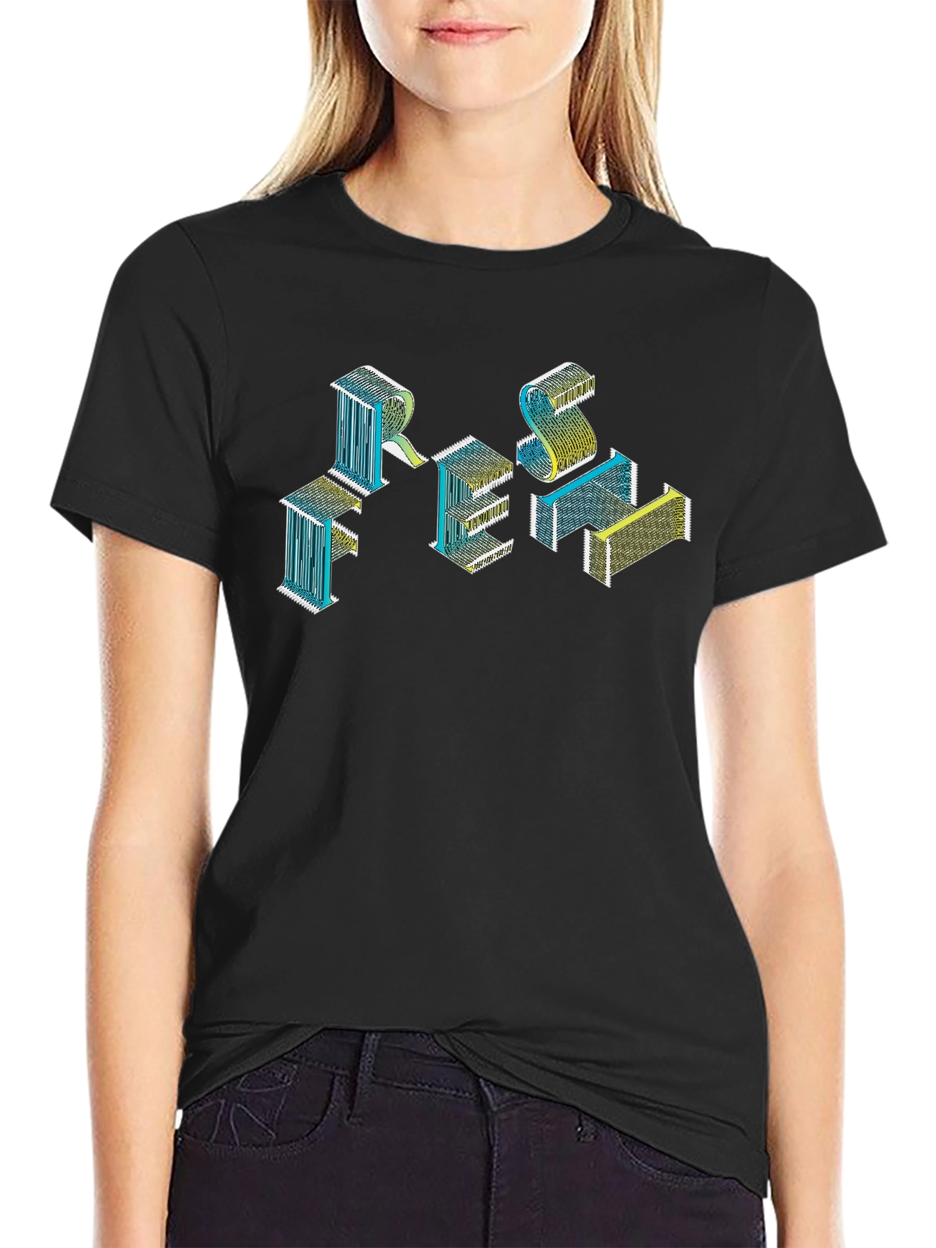 Black Abstract Isometric Graphic Tee - Black view 2