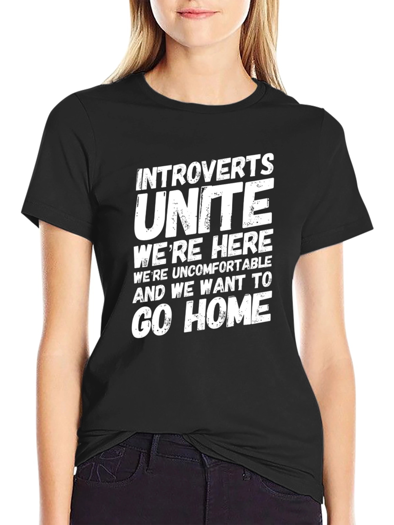 Black Introverts Unite Slogan T-Shirt - Humorous Tee view 2
