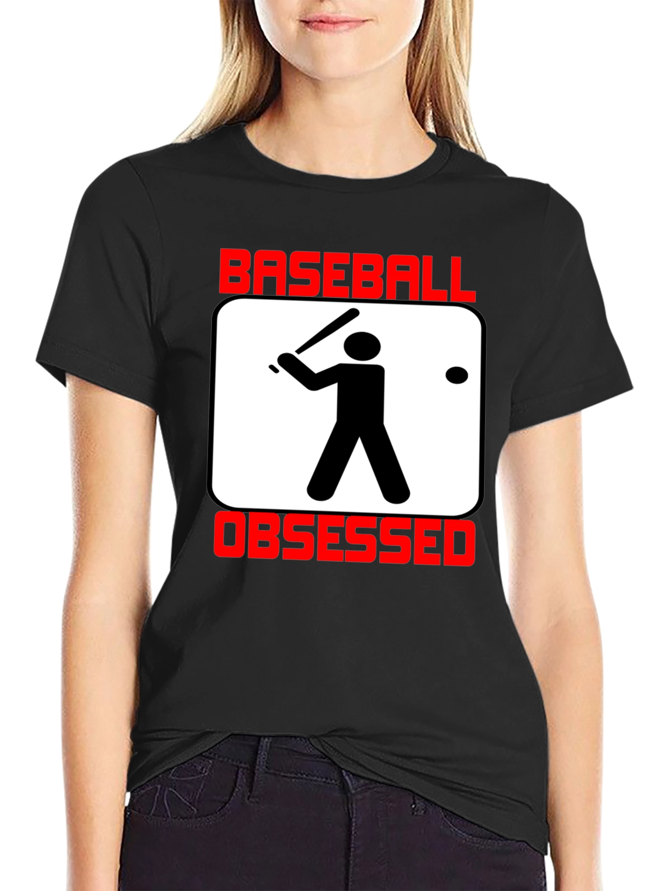 Black Baseball Obsessed T-Shirt - Black Crew Neck Graphic Tee view 2