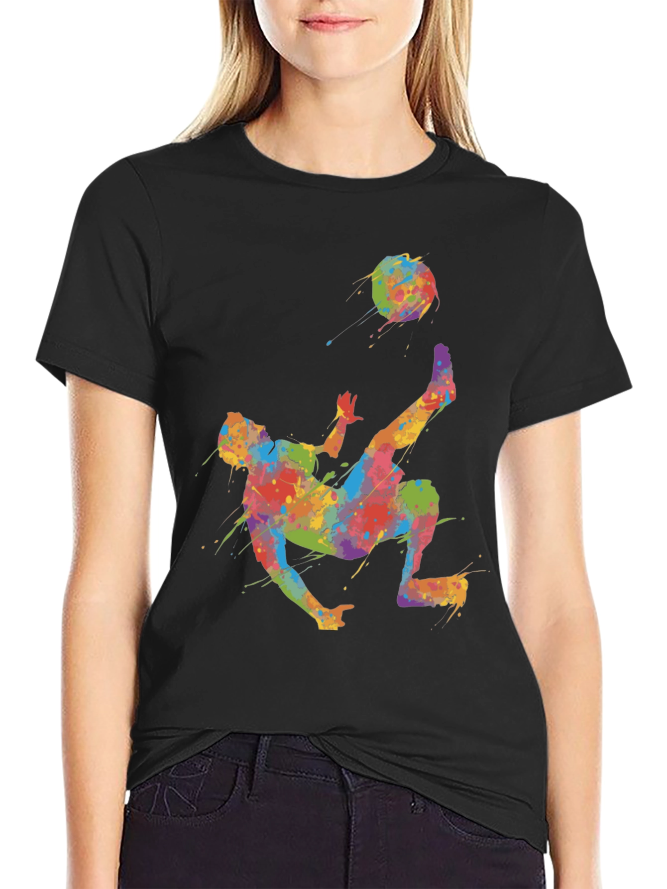 Black Colorful Soccer Kick T-Shirt - Unique Design view 2