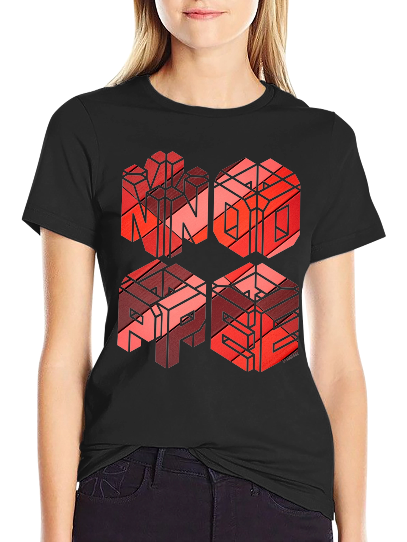 Black Geometric Word Art T-Shirt - NINO, ABPE Design view 2