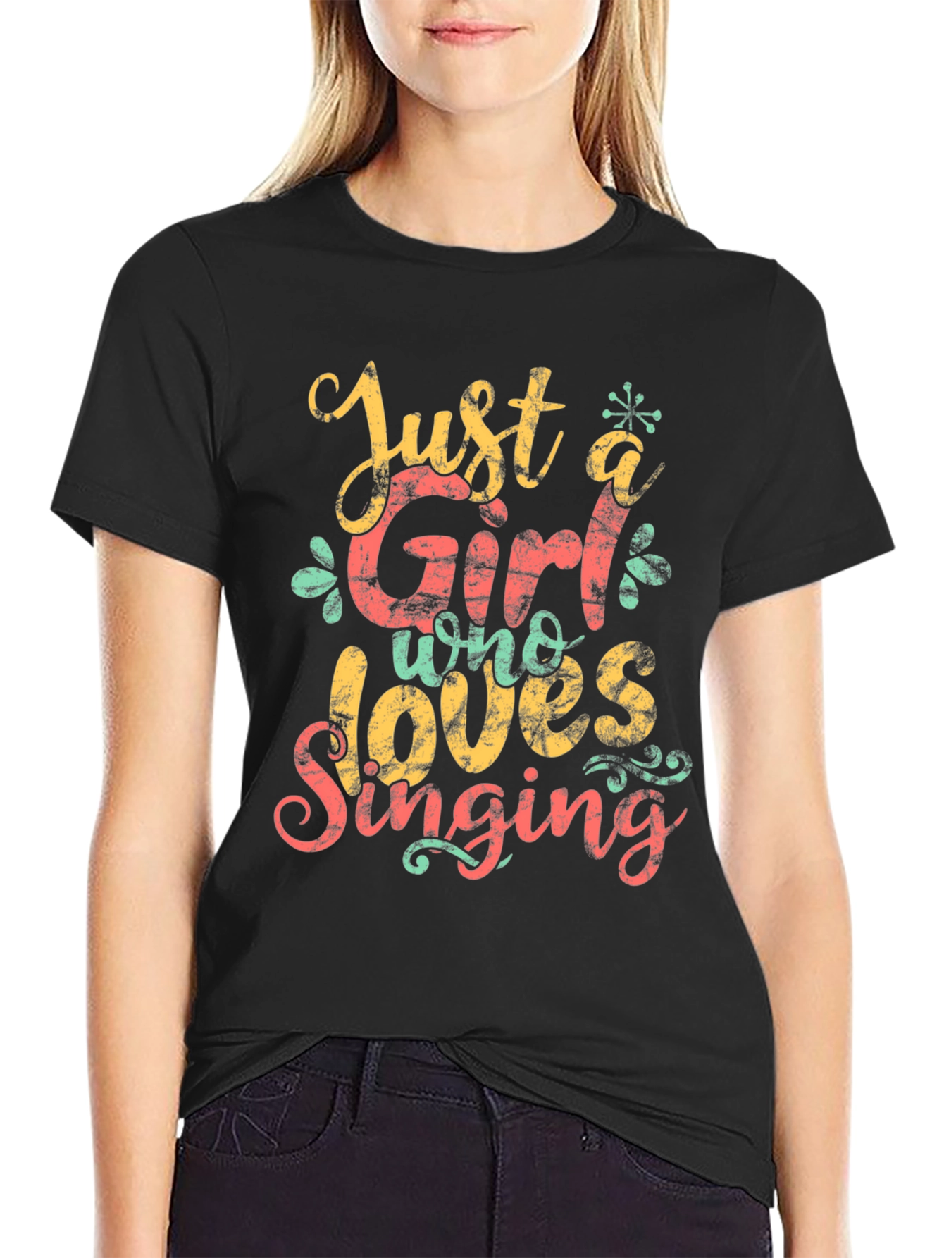 Black Just a Girl Who Loves Singing Black T-Shirt view 2