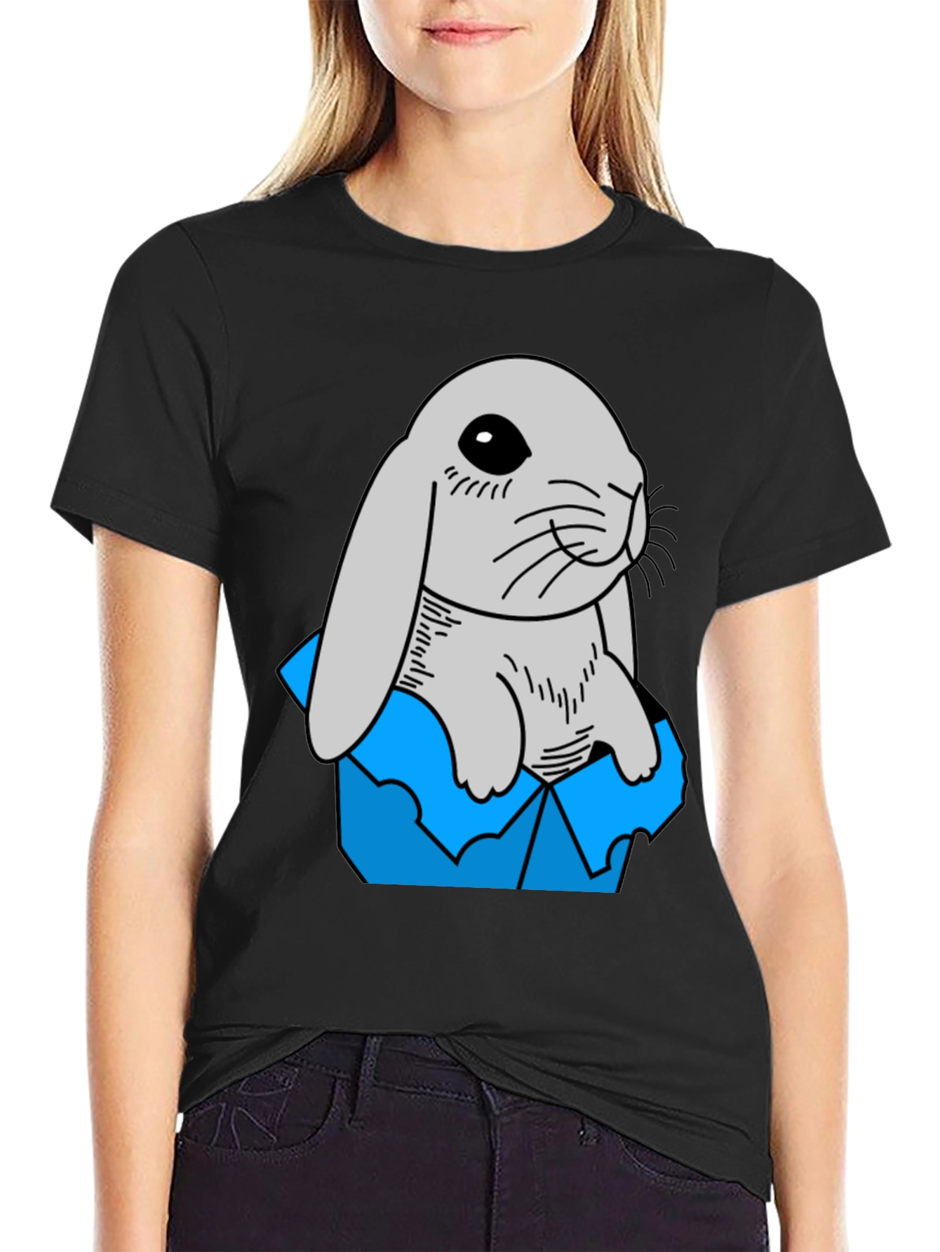 Black Rabbit in Box Graphic Tee - Cute & Comfy! view 2