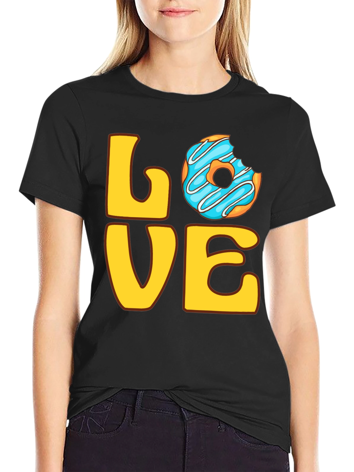 Black Love Donut Graphic Tee - Sweet Treat T-Shirt view 2