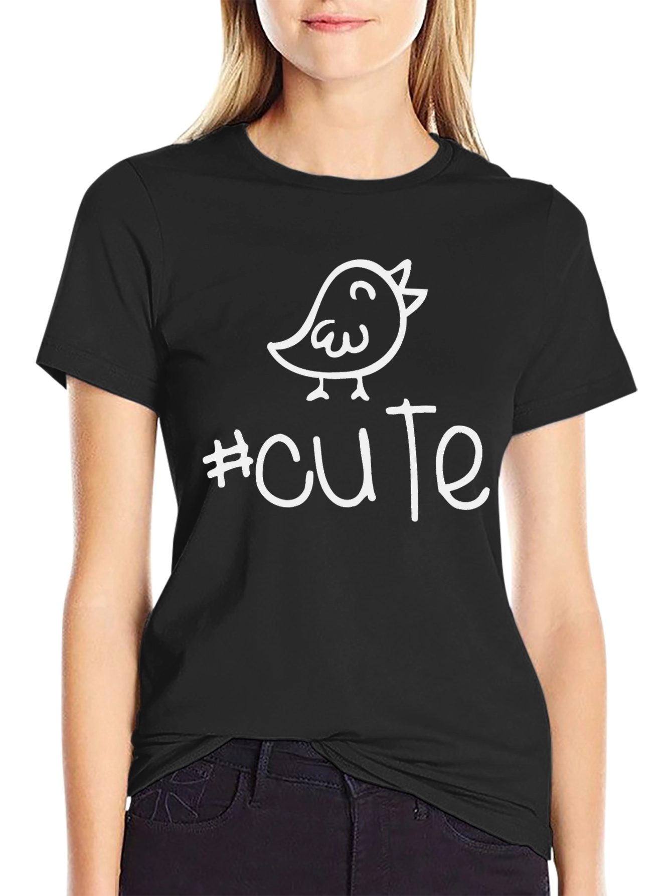Black Cute Bird Graphic Tee - Unisex Black T-Shirt view 2