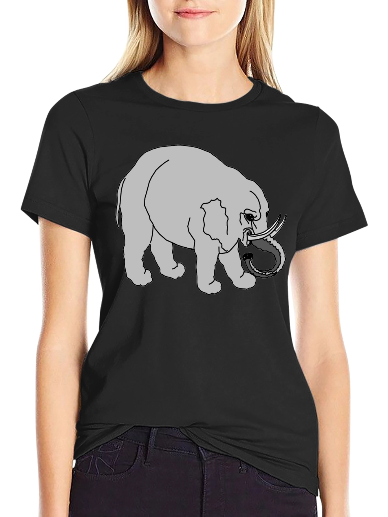 Black Elephant Graphic Print Black T-Shirt view 2