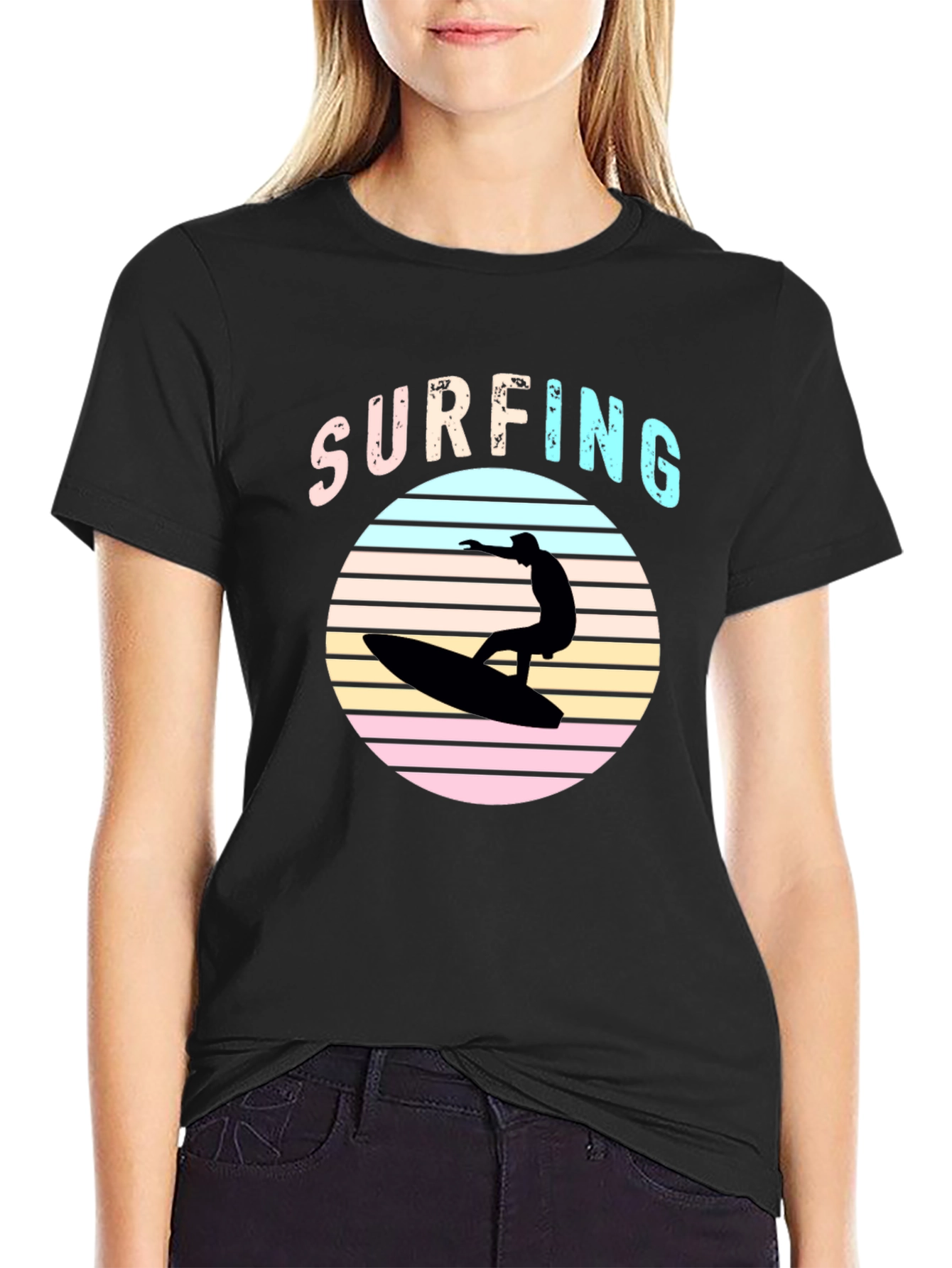 Black Retro Surfing T-Shirt - Black view 2