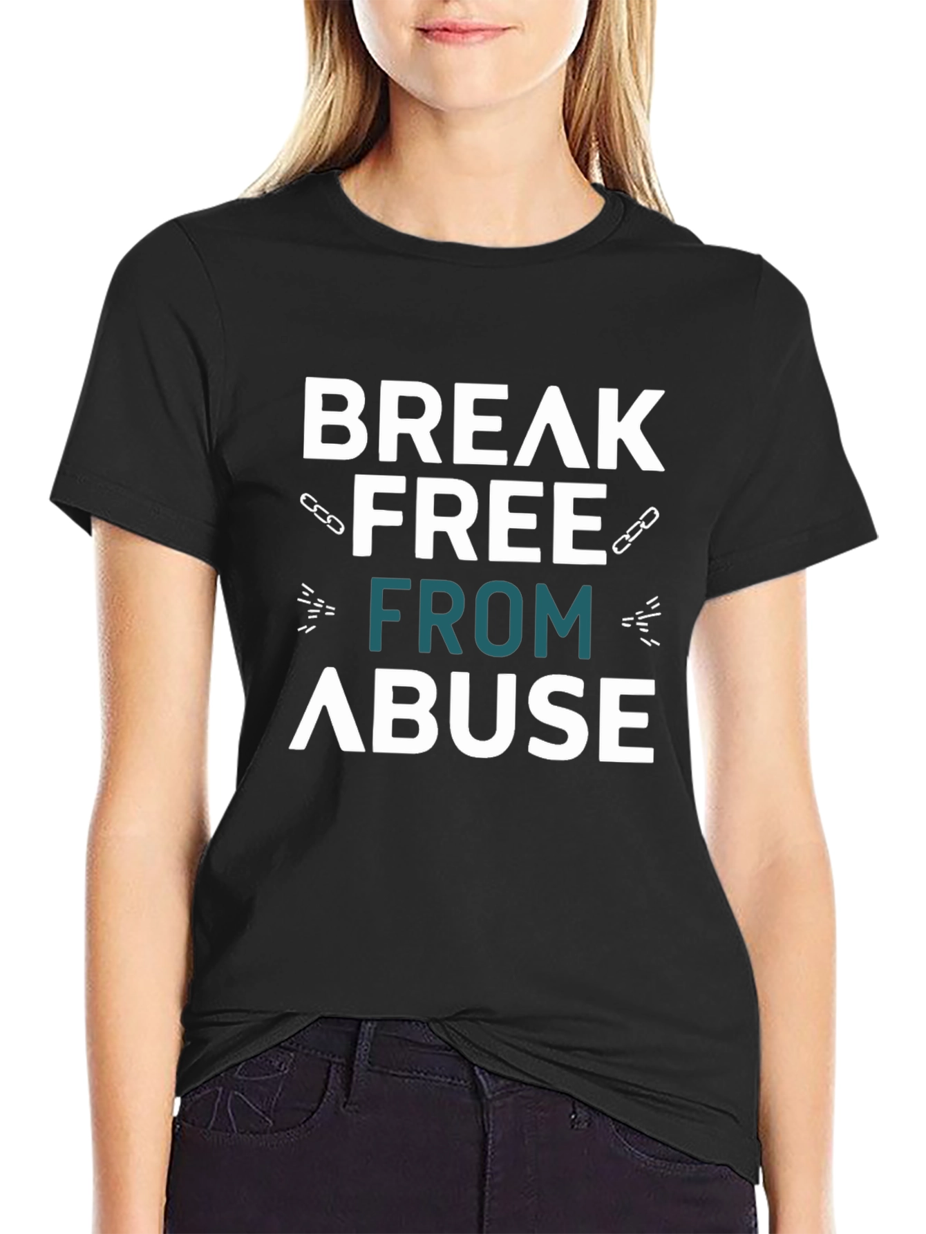 Black Break Free From Abuse Graphic T-Shirt view 2