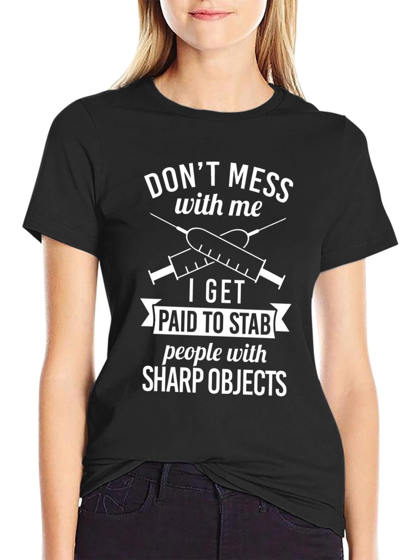 Black Funny Nurse/Medical T-Shirt - Sharp Objects view 2