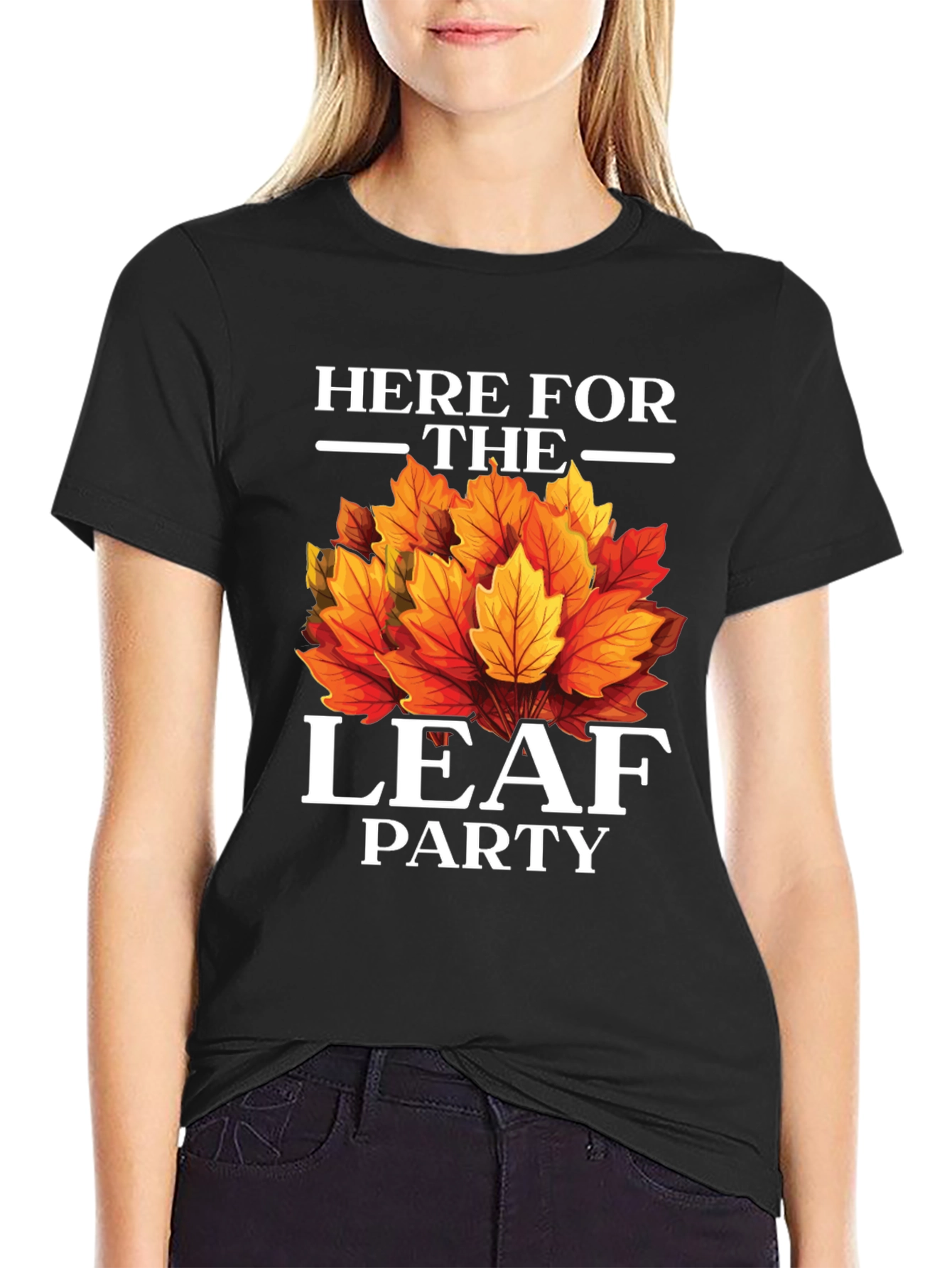 Black Here For The Leaf Party T-Shirt - Fall Colors view 2