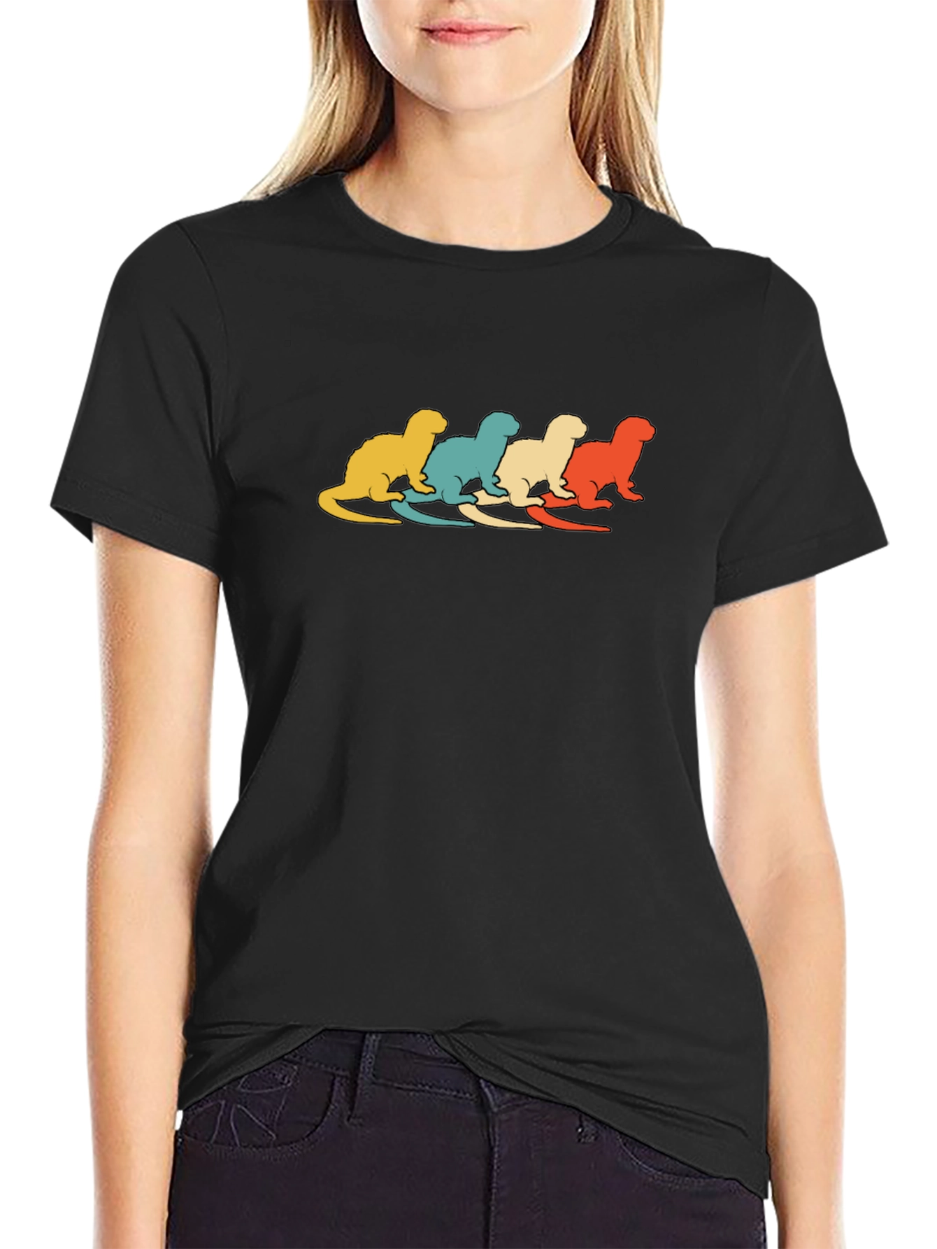 Black Retro Otter T-Shirt - Cool Animal Graphic Tee view 2