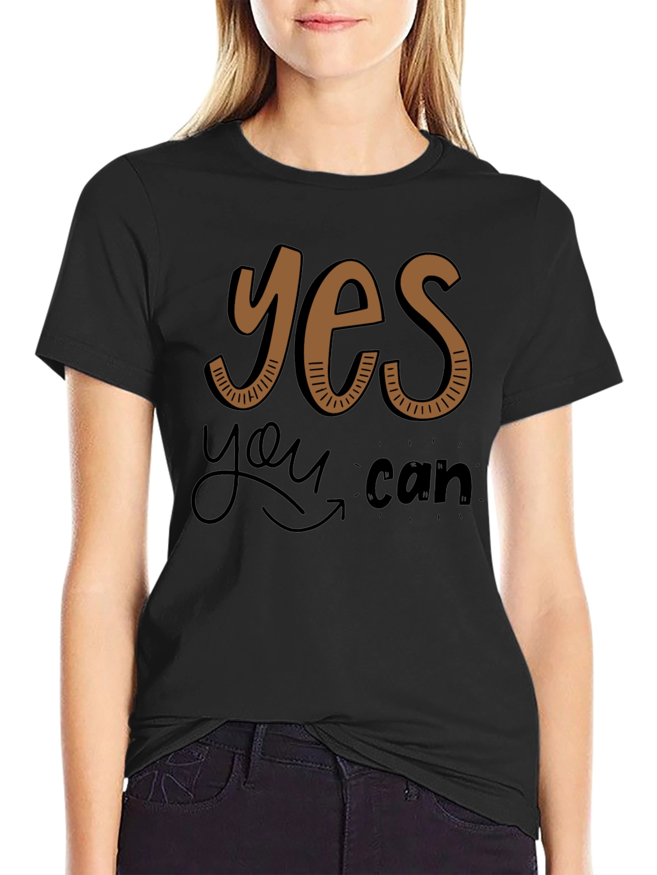 Black Yes You Can Graphic Tee - Motivational Shirt view 2
