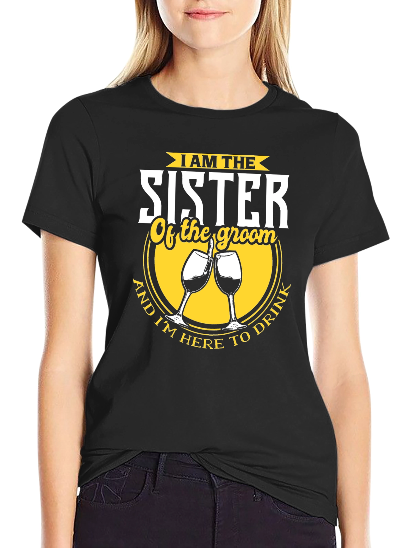 Black Sister of the Groom Funny Wedding Party T-Shirt view 2