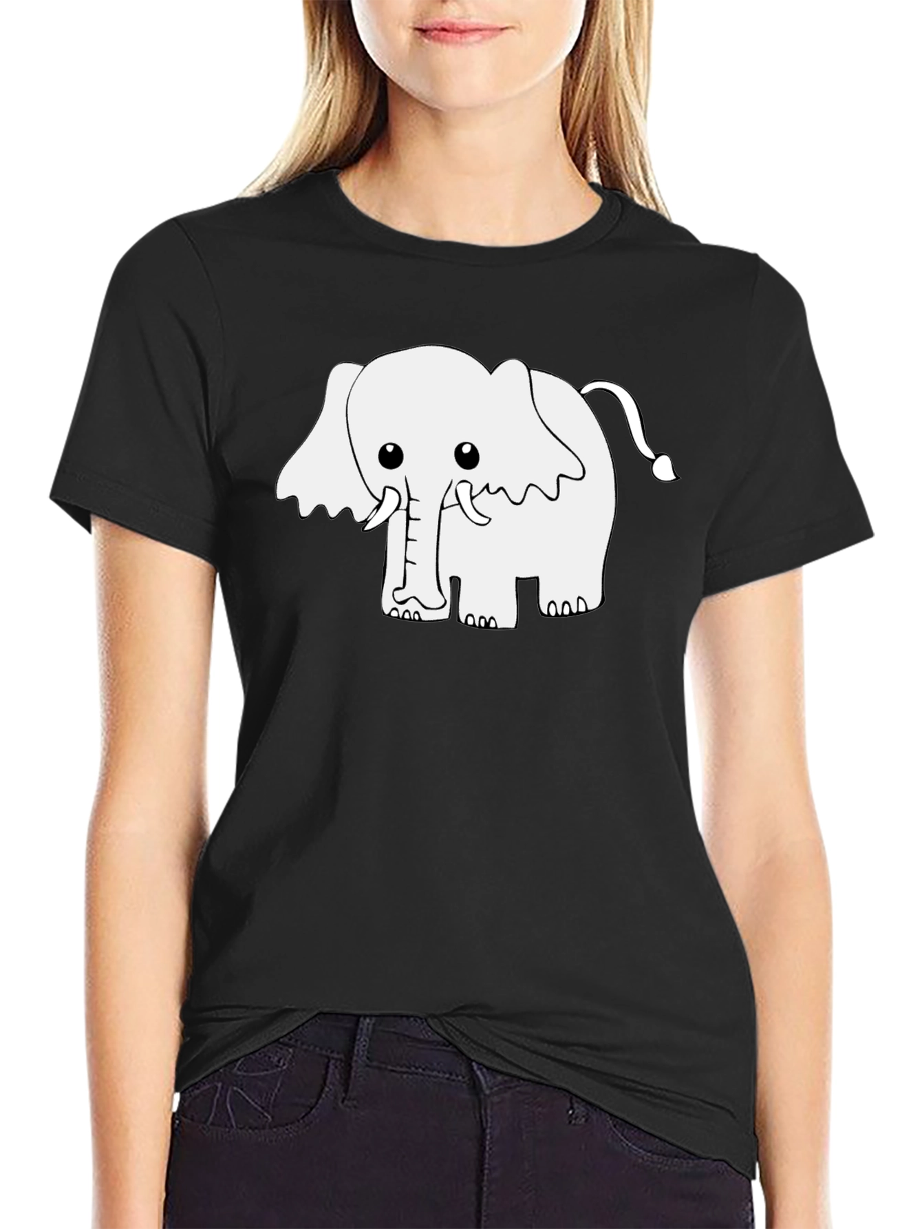 Black Cute Elephant Graphic Tee - Black Cotton Blend Shirt view 2