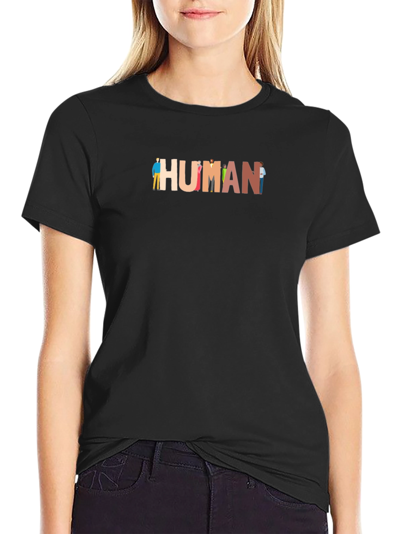 Black Diversity HUMAN Graphic Tee - Unisex Black T-Shirt view 2