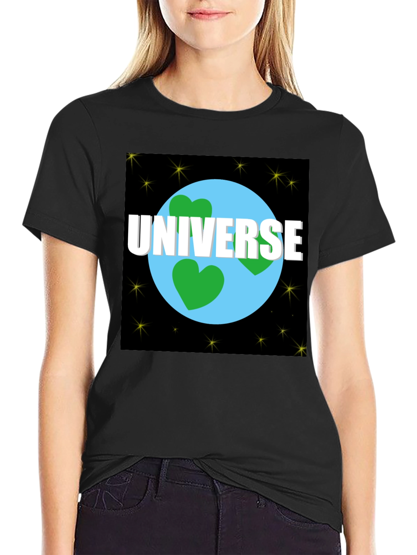 Universe Love T-Shirt - Black Cotton Blend Tee - 2
