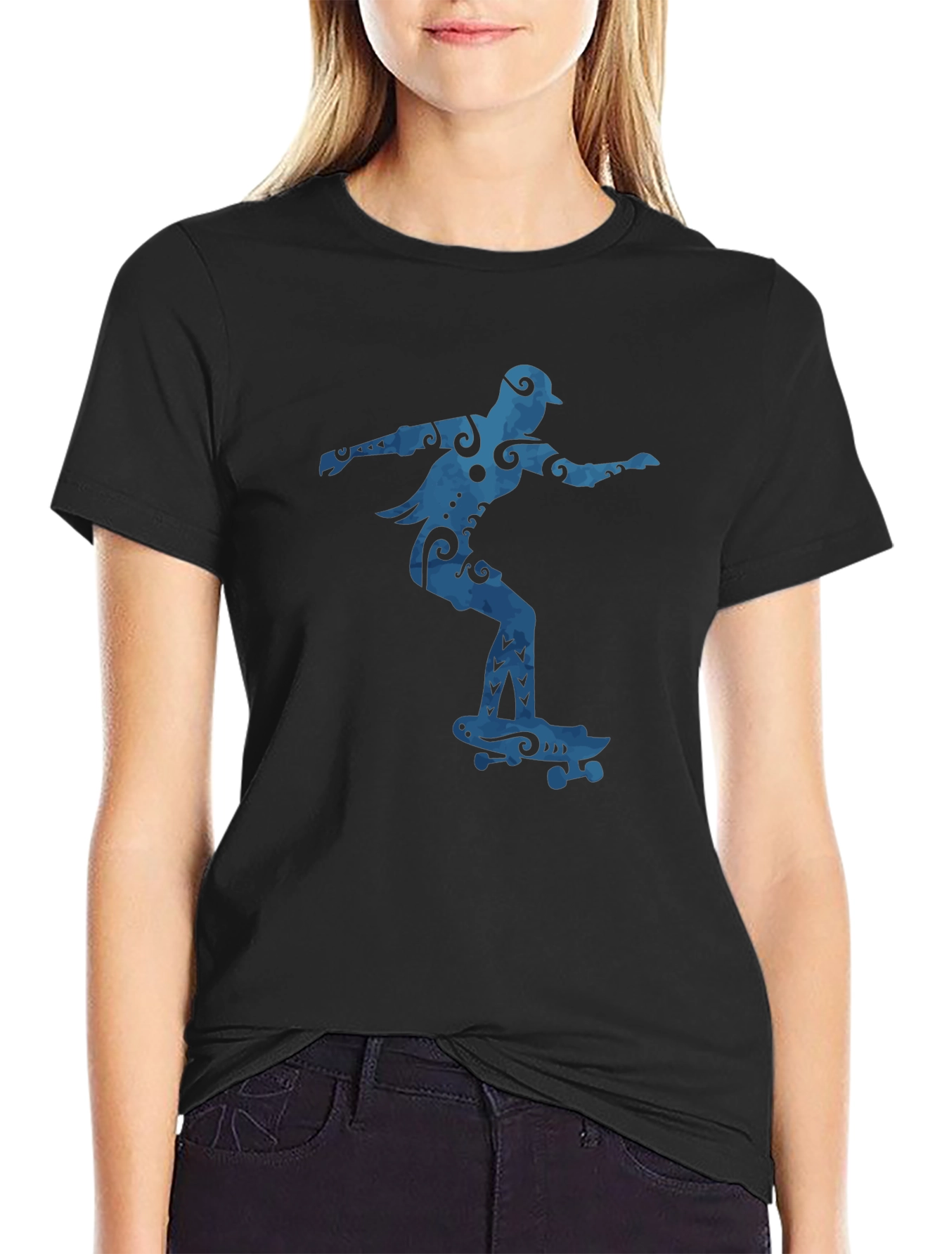 Black Skateboarder Graphic Tee - Cool Blue Design view 2