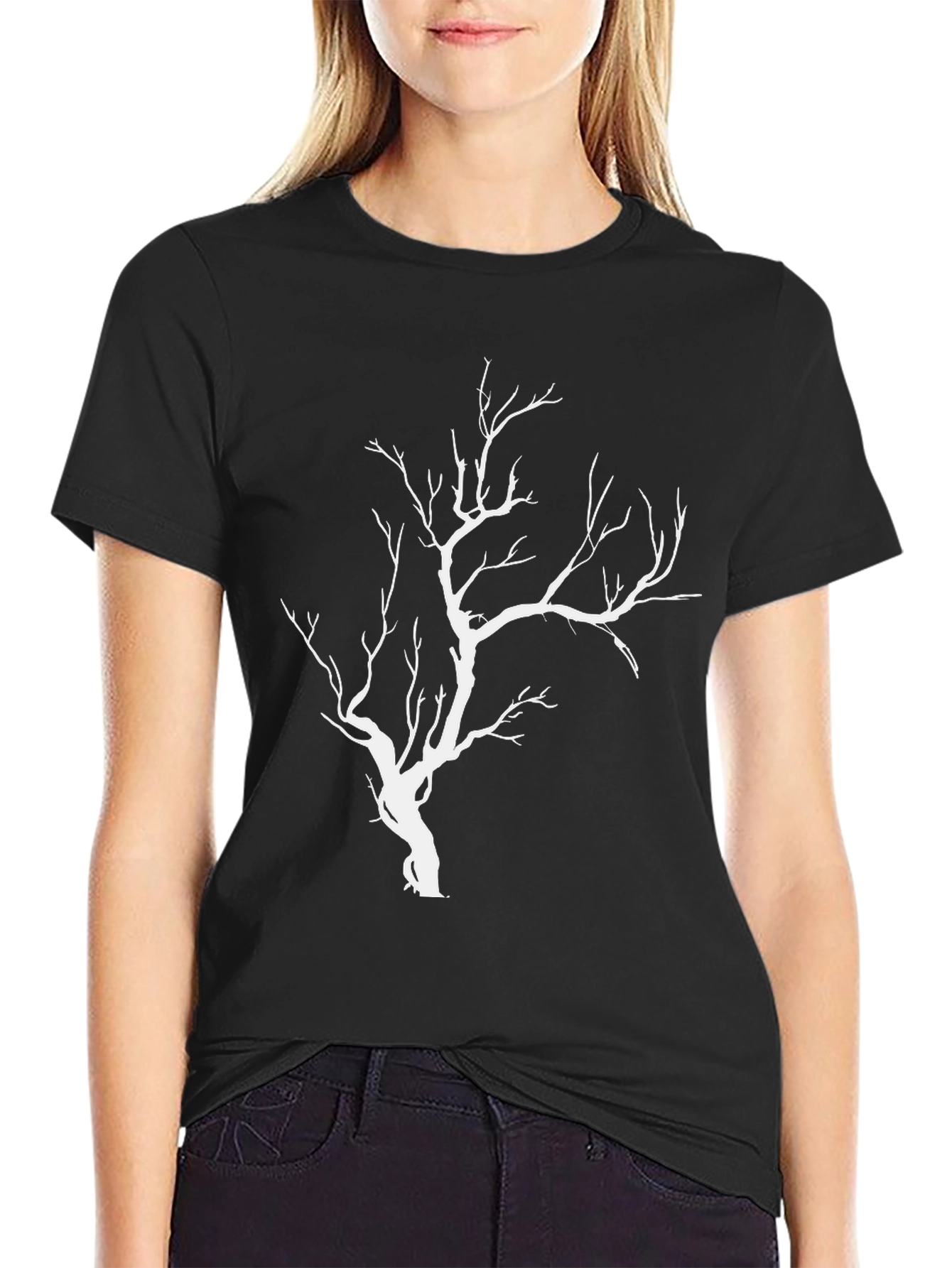 Black Men's Black T-Shirt with White Tree Graphic view 2