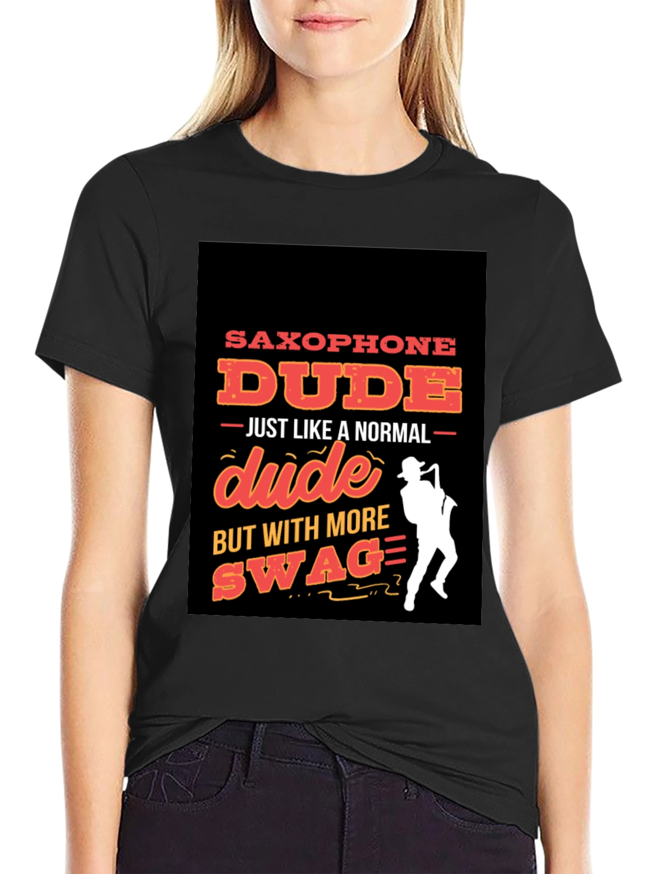 Black Saxophone Dude Graphic T-Shirt - Swag Style! view 2