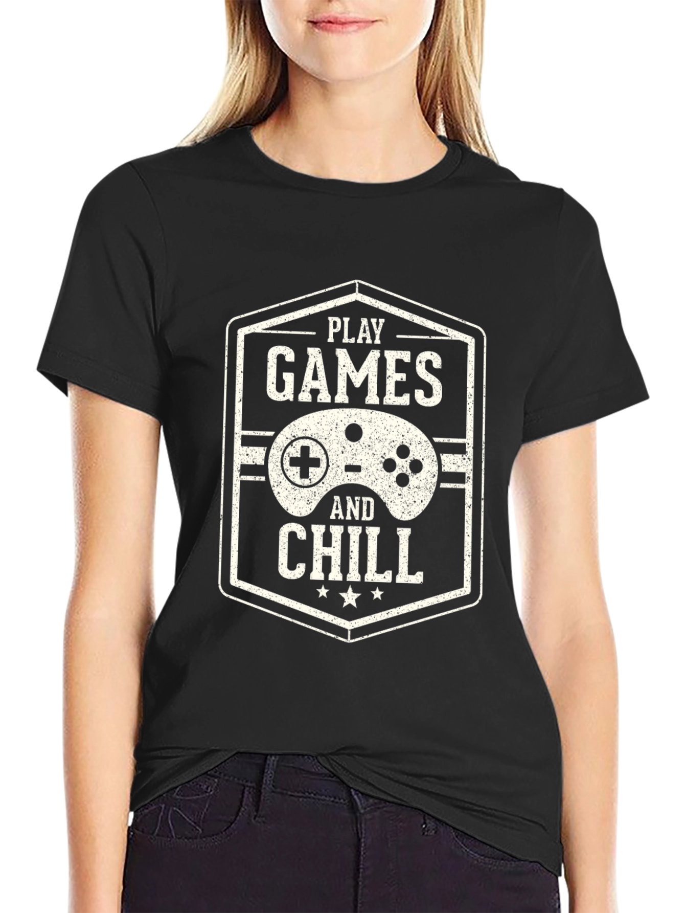 Black Play Games and Chill Black T-Shirt view 2