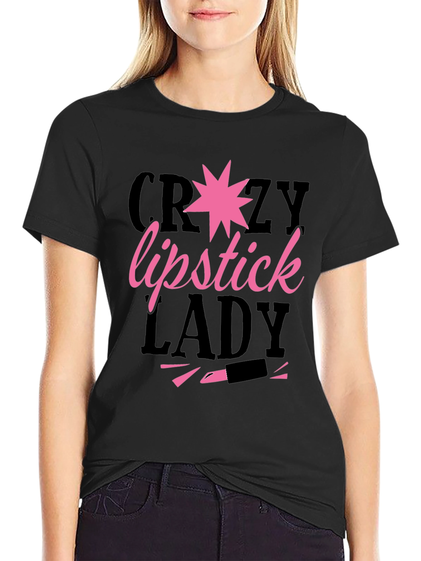 Black Crazy Lipstick Lady Graphic Tee - Black view 2