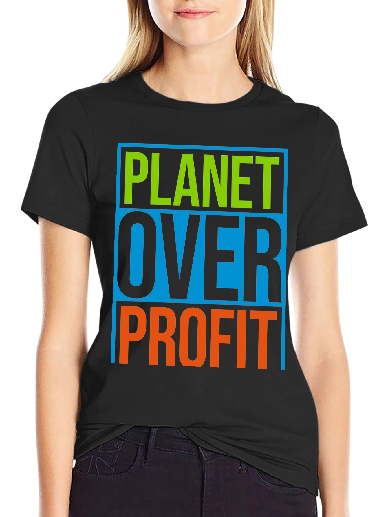 Black Planet Over Profit Graphic T-Shirt - Eco-Conscious Design view 2