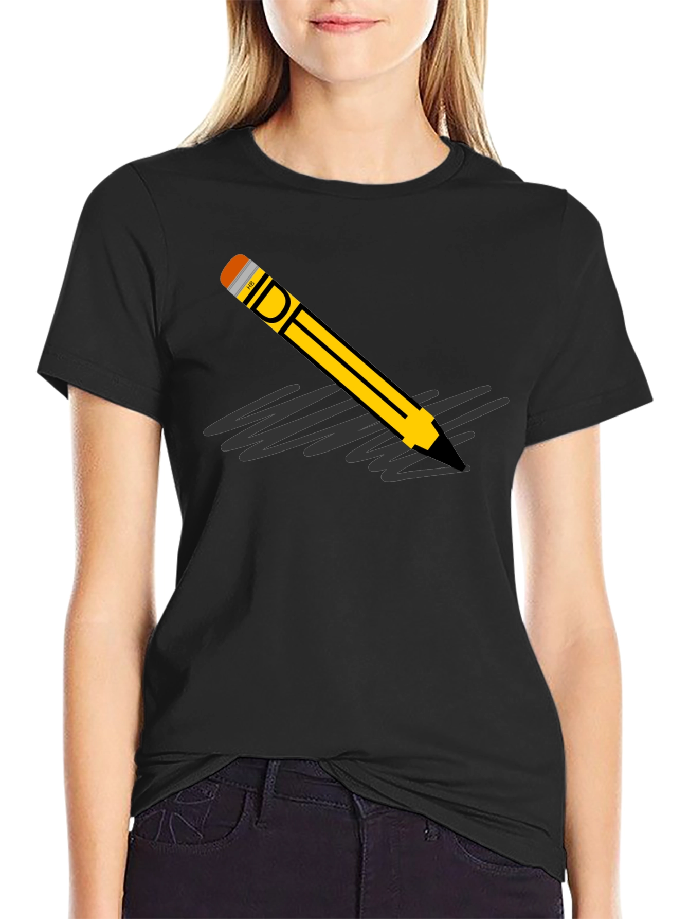 Pencil Graphic Black T-Shirt - Unisex Casual Tee - 2