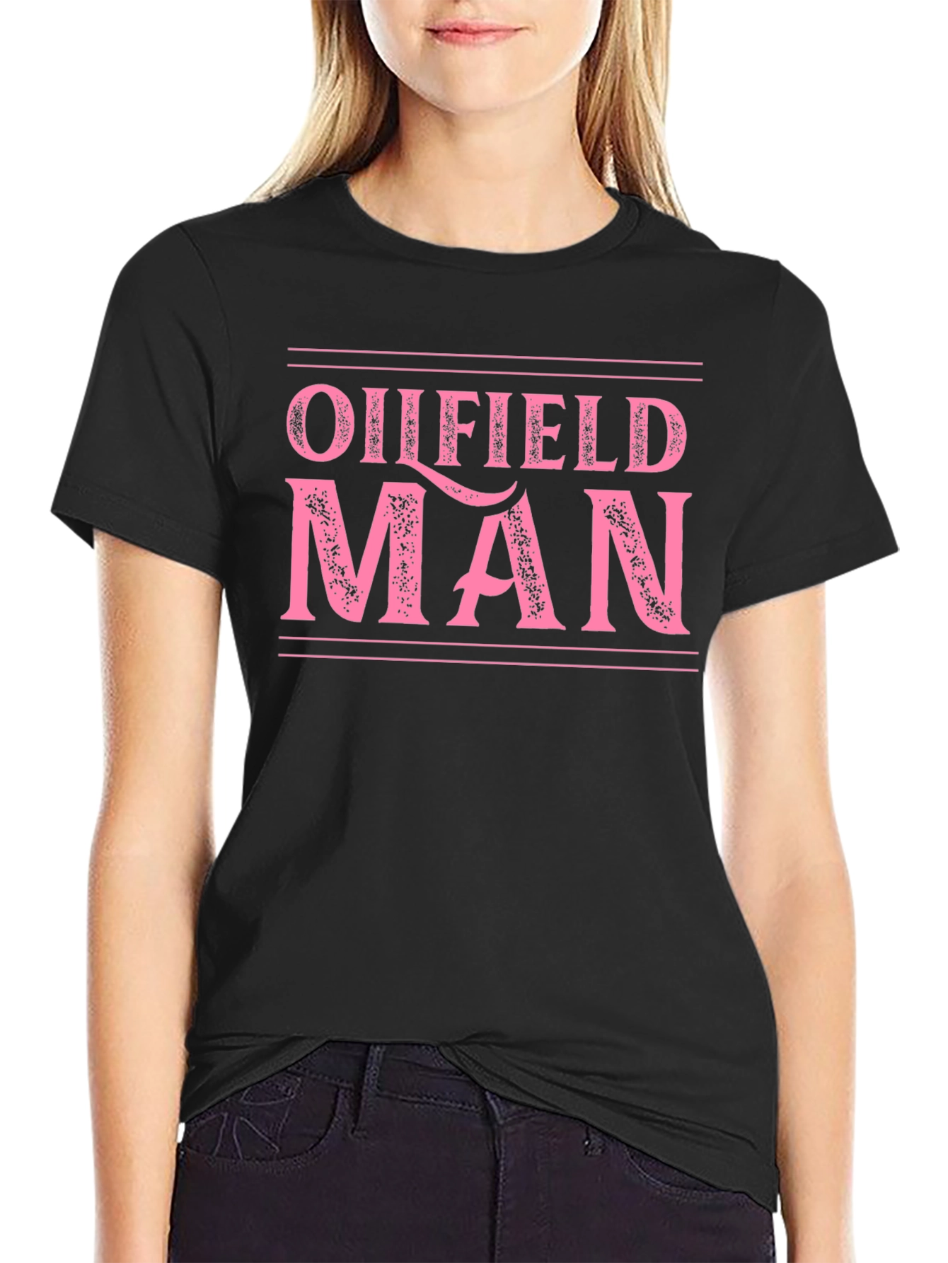 Black Oilfield Man Graphic Tee - Black Cotton T-Shirt view 2