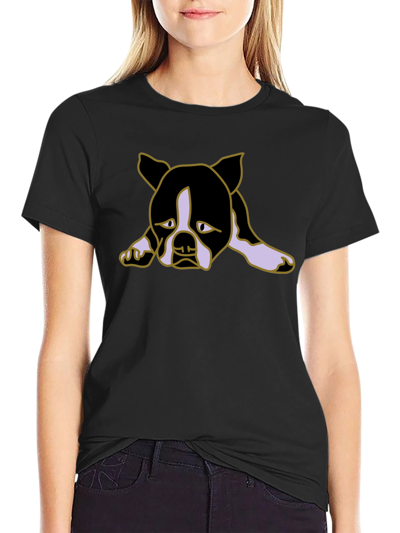 Black Sad Puppy Dog Graphic Black Tee Shirt view 2