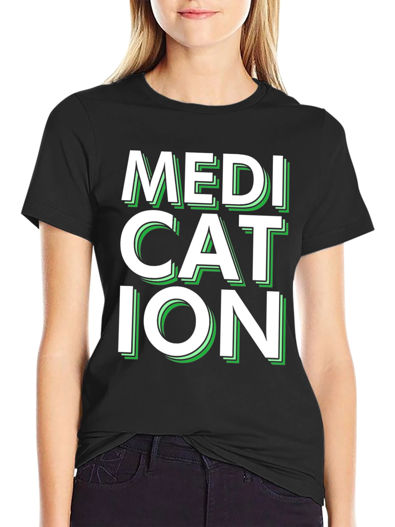 Black Medication Graphic Tee - Black Casual T-Shirt view 2