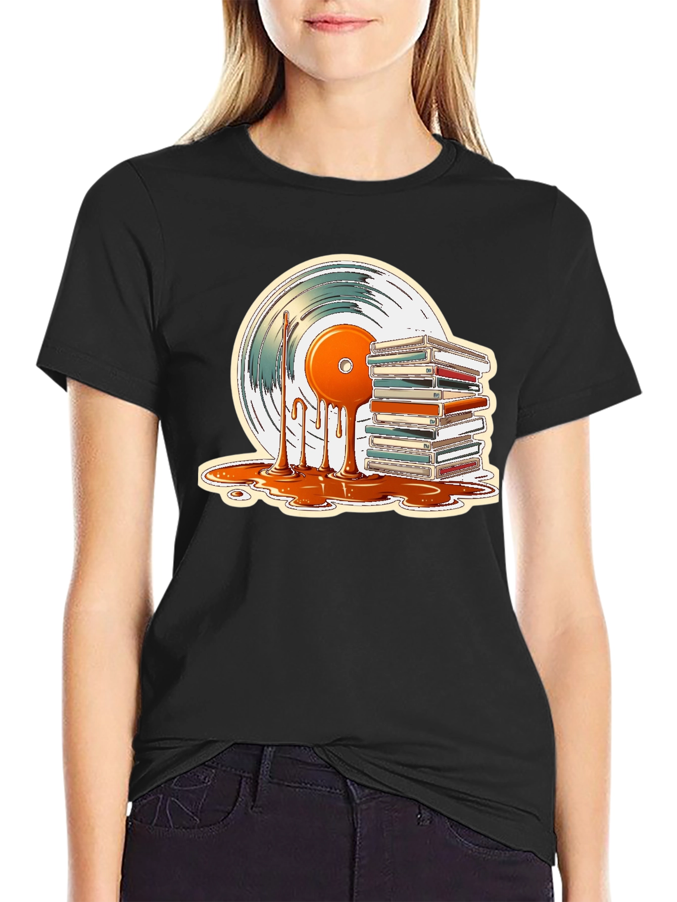 Black Retro Vinyl & Cassette Tape Graphic T-Shirt - Music Lover Tee view 2