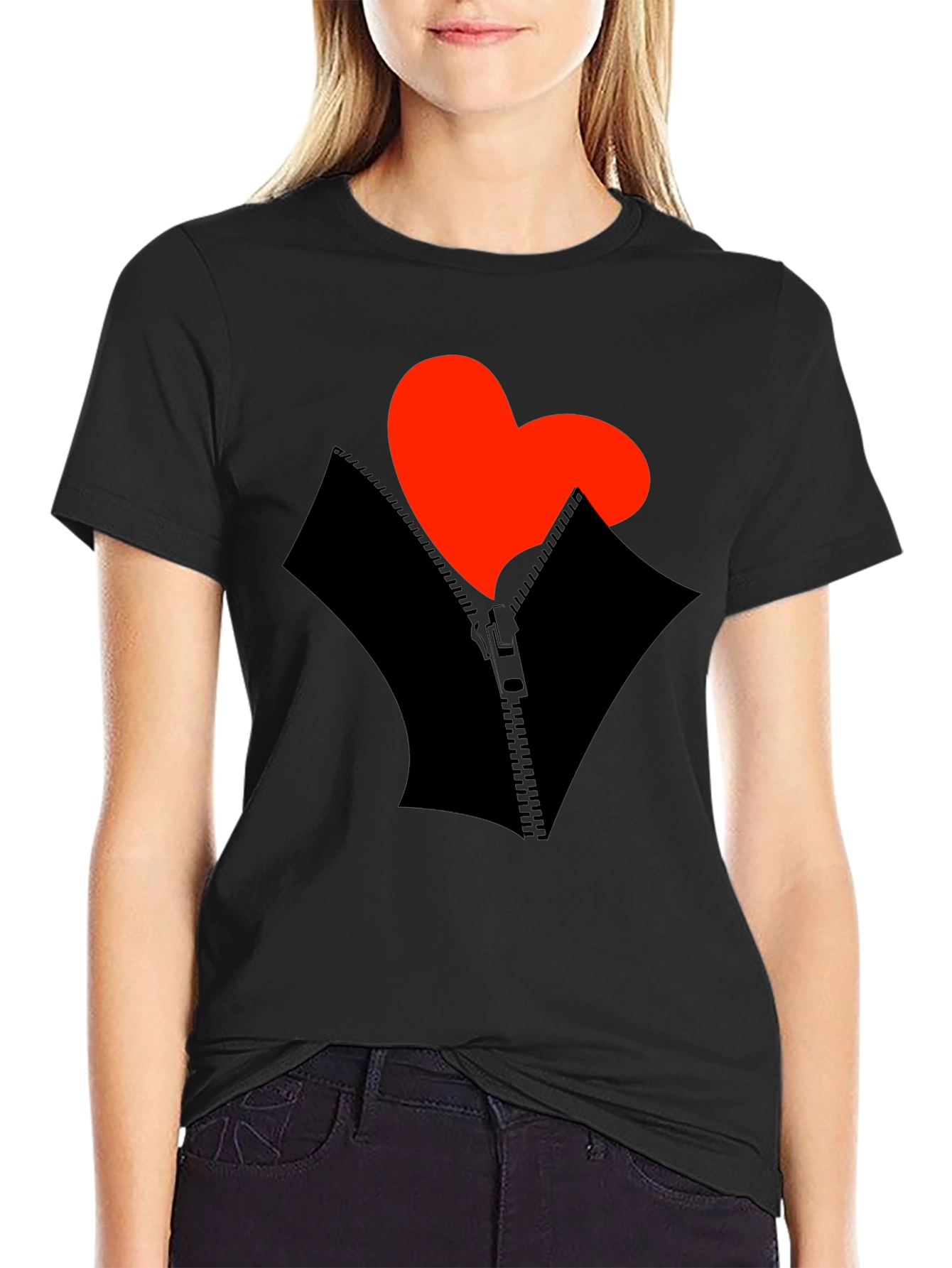 Black Heart Zipper Graphic Black T-Shirt view 2