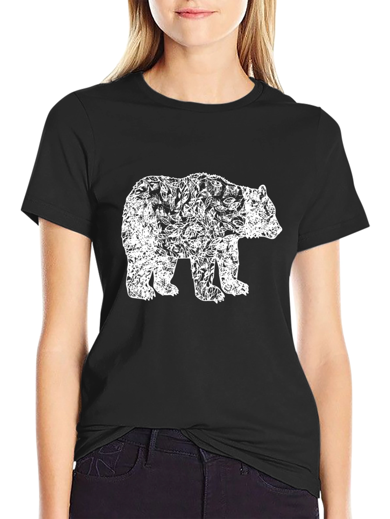 Black Bear Floral Print Black T-Shirt view 2
