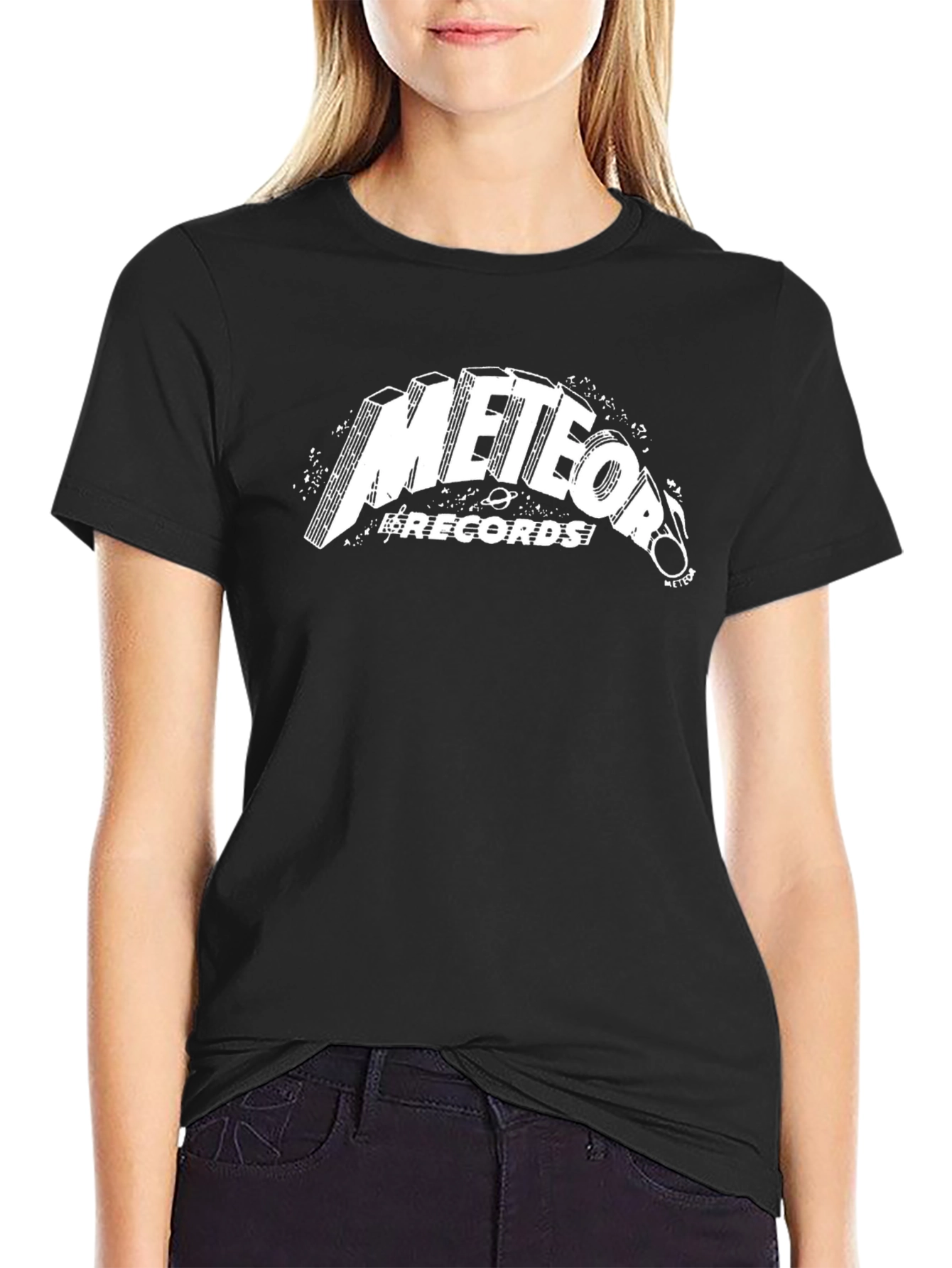 Black Meteor Records Graphic T-Shirt - Retro Style view 2