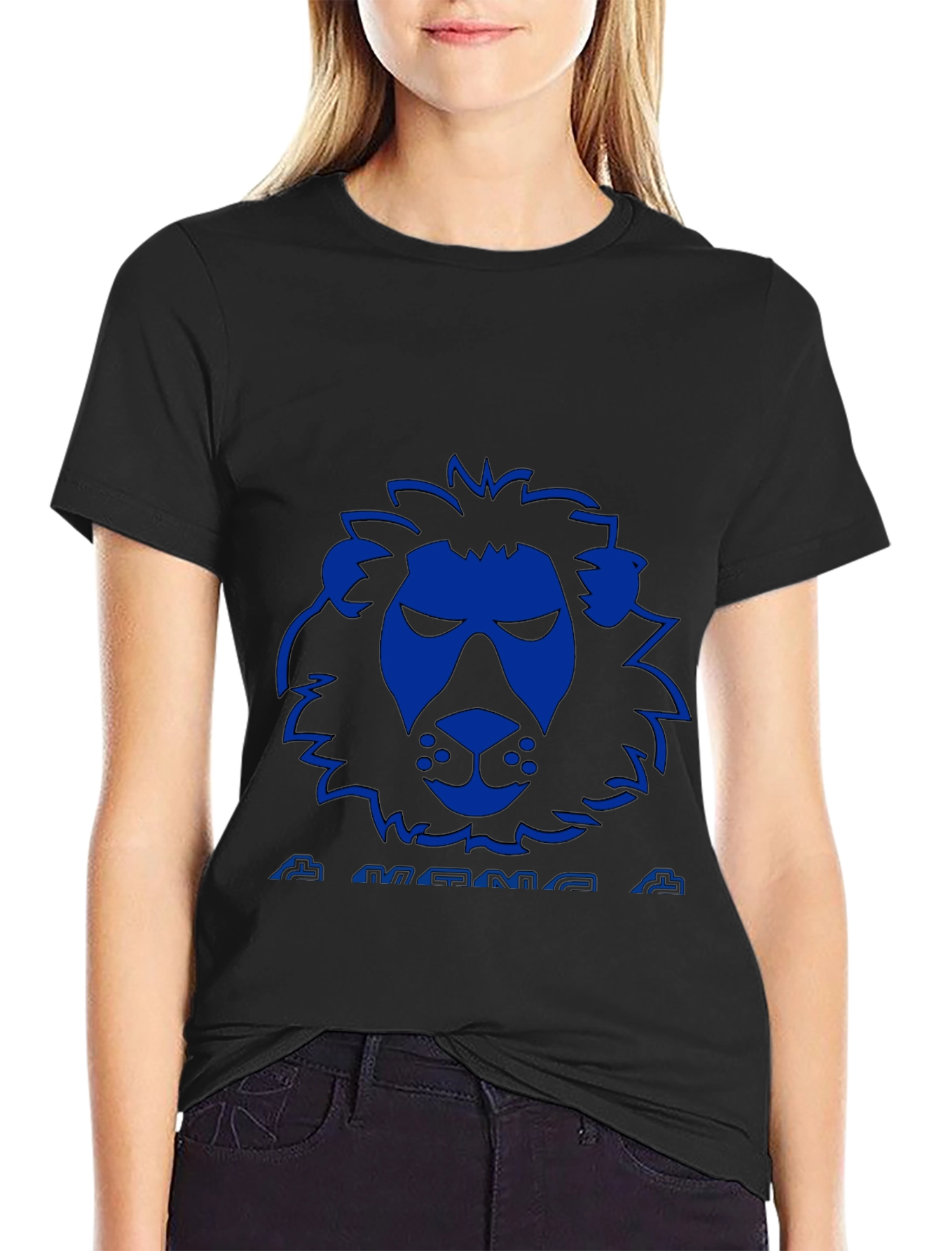 Black Blue Lion Graphic Black T-Shirt view 2