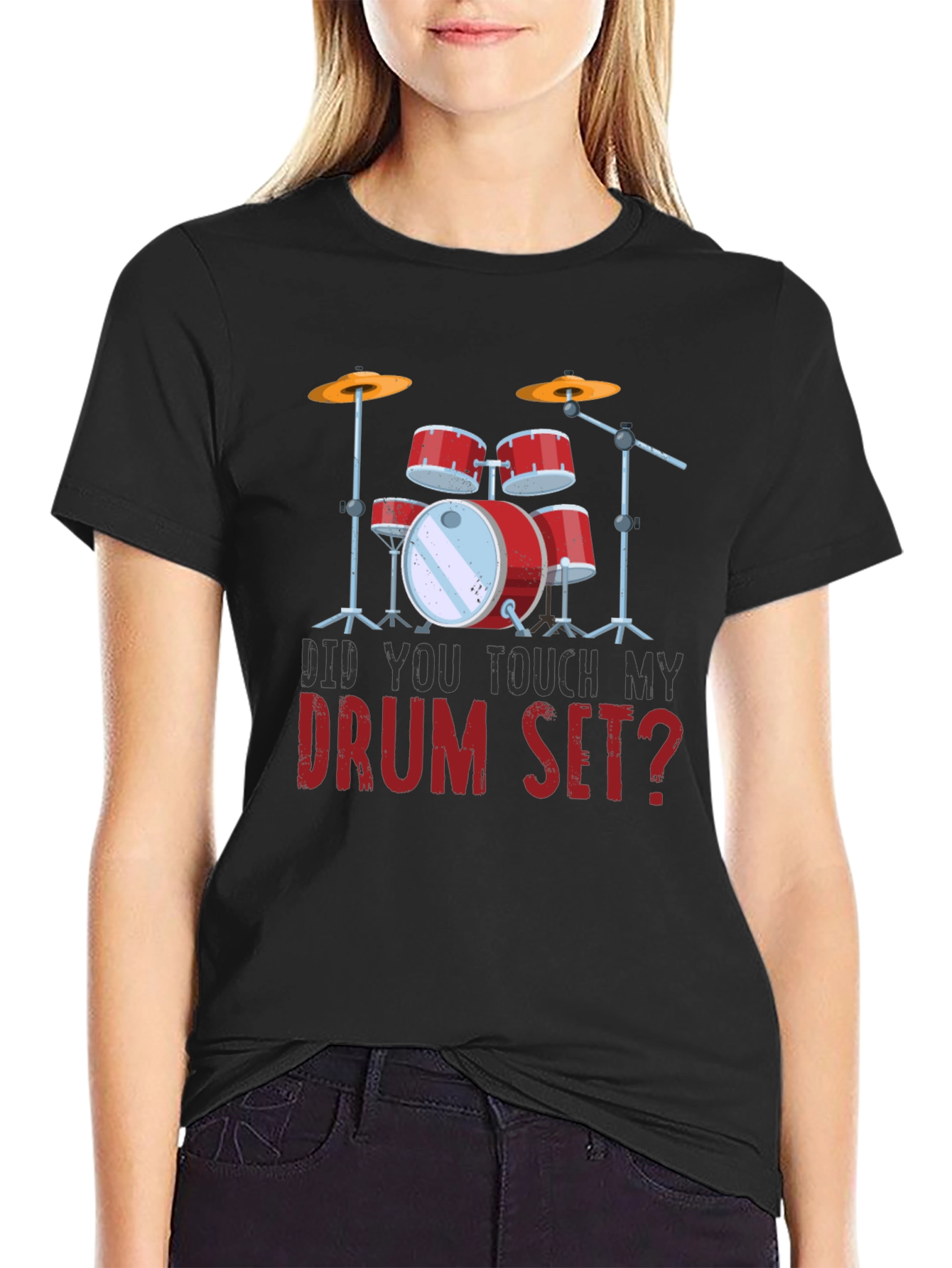 Black Funny Drum Set T-Shirt - Did You Touch My Drum Set? view 2
