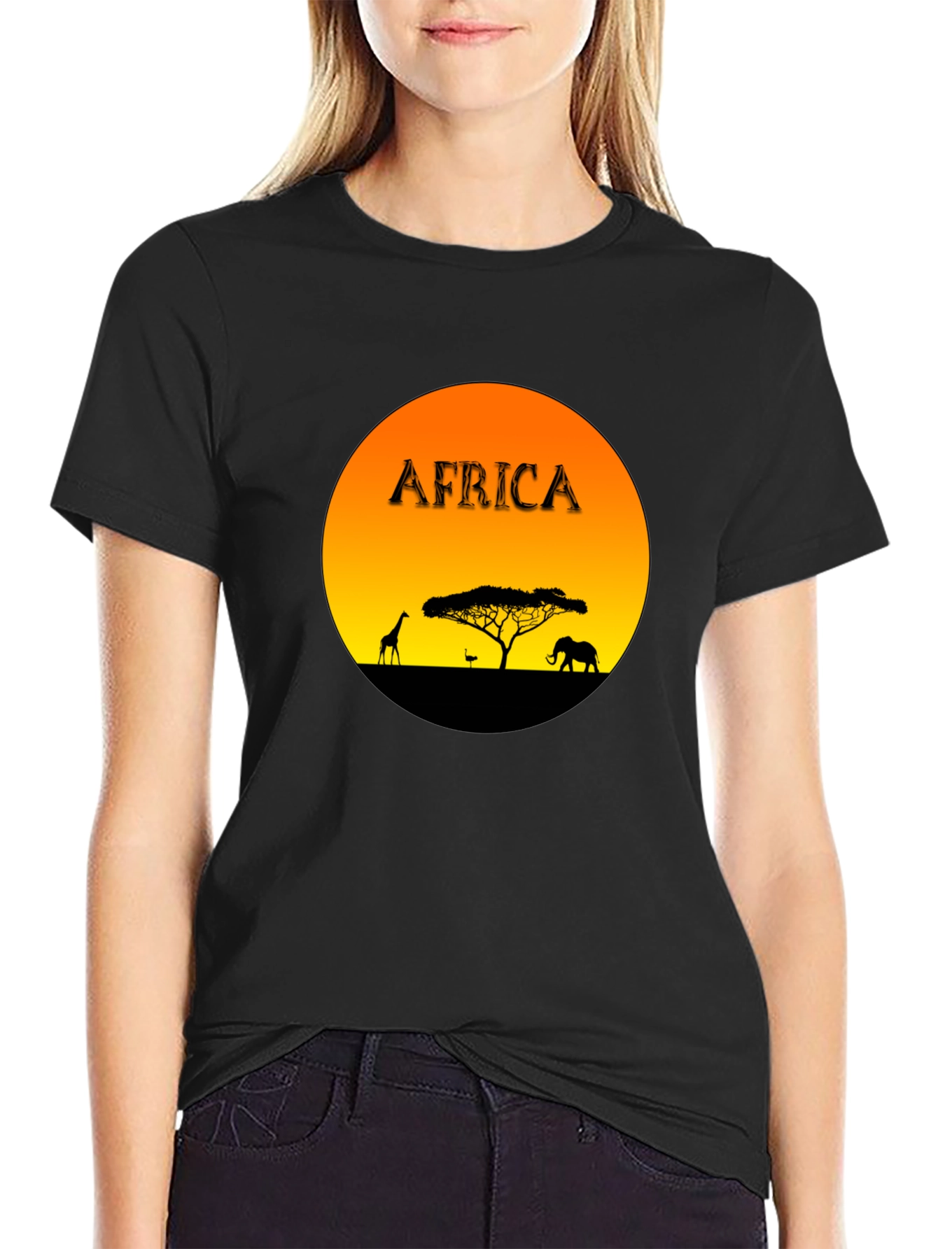 Black Africa Sunset Graphic Tee - Black Cotton Blend T-Shirt view 2