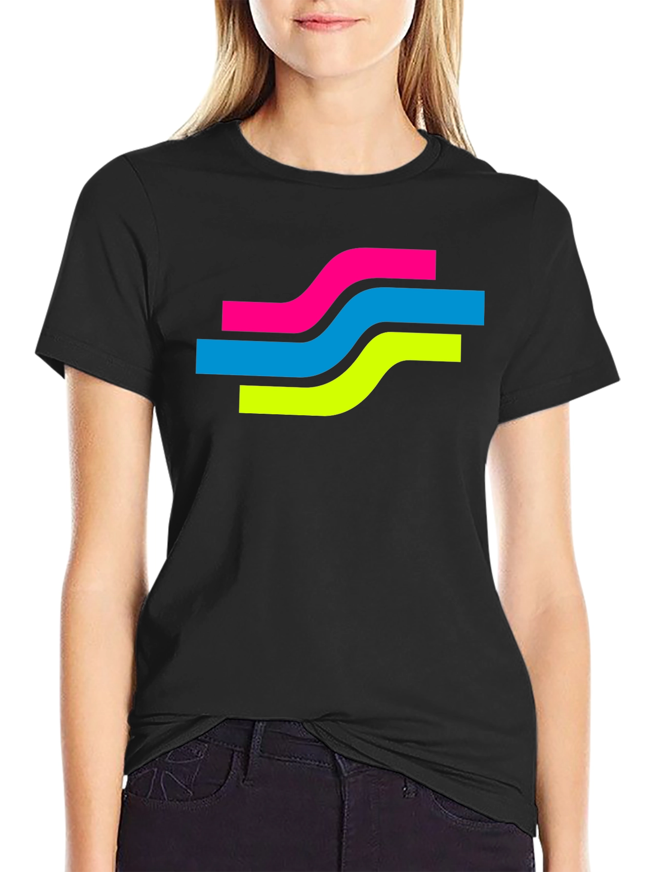 Black Retro Wave Graphic Tee - Black Cotton Blend T-Shirt view 2