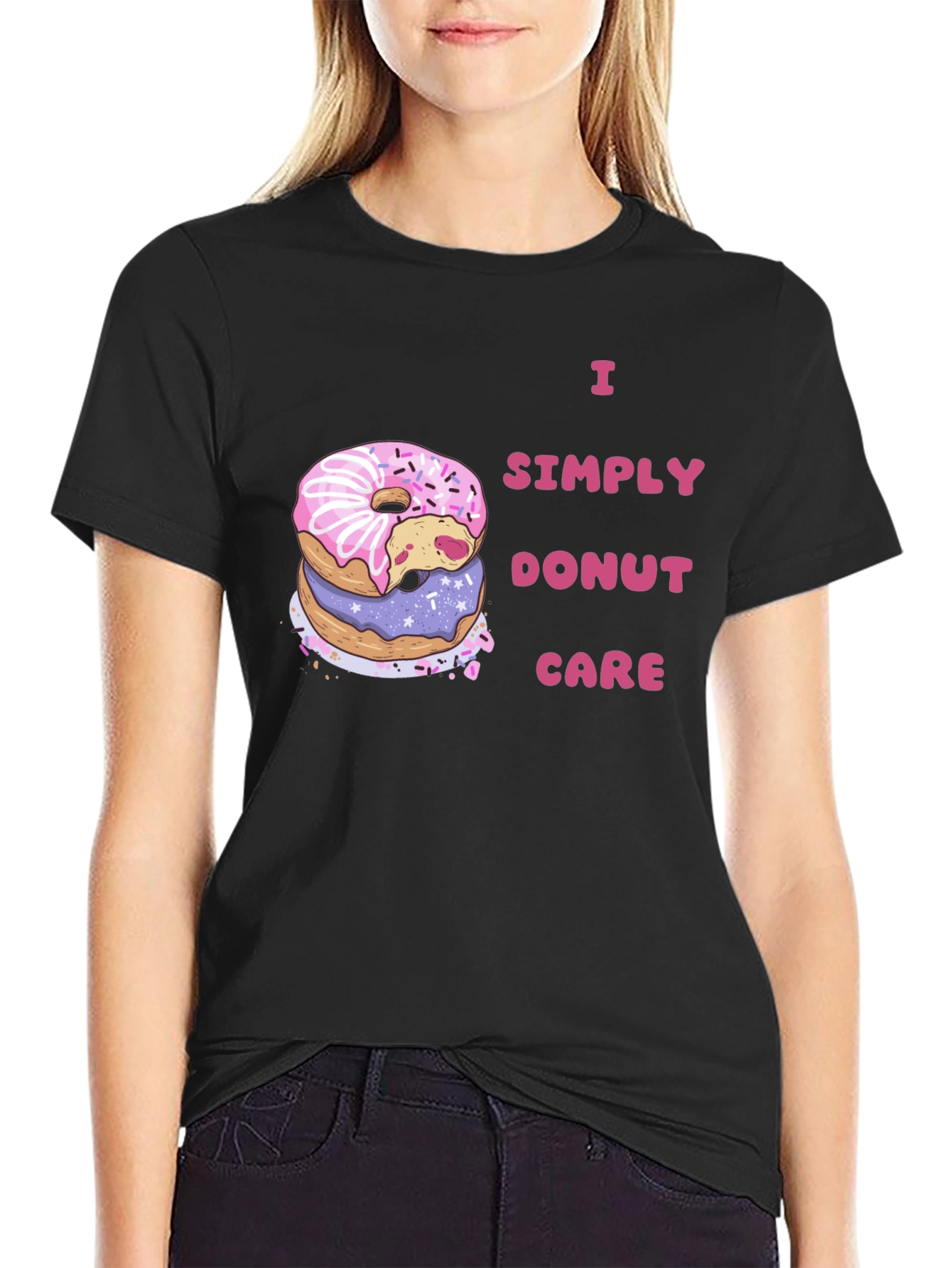 Black I Simply Donut Care Funny Graphic Tee view 2