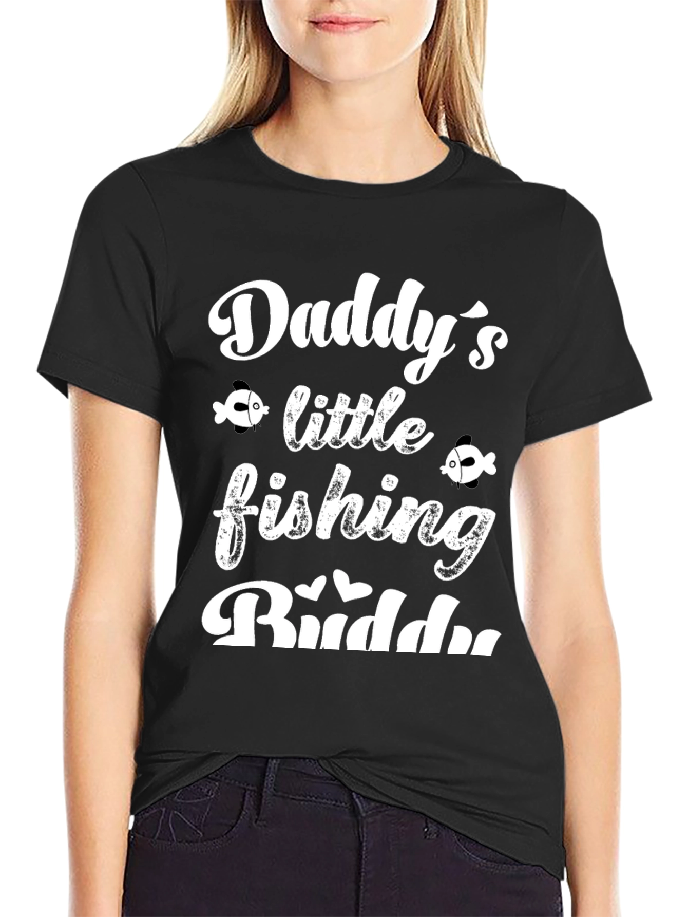 Black Daddy's Little Fishing Buddy Black Graphic Tee view 2
