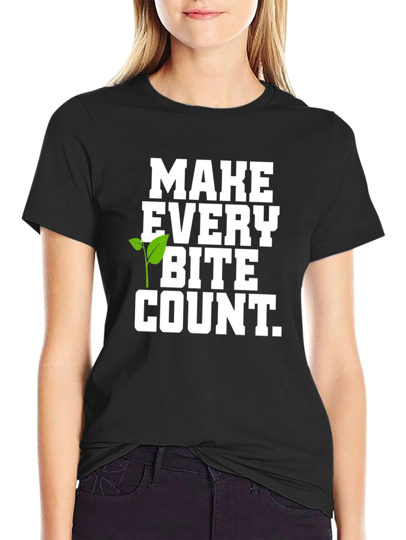 Black Vegan 'Make Every Bite Count' Black Graphic T-Shirt view 2