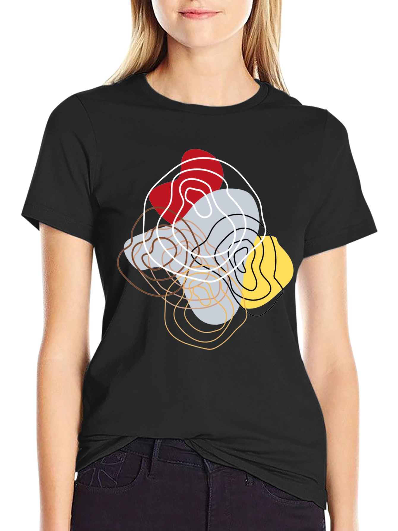 Black Abstract Topographic T-Shirt - Modern Graphic Tee view 2