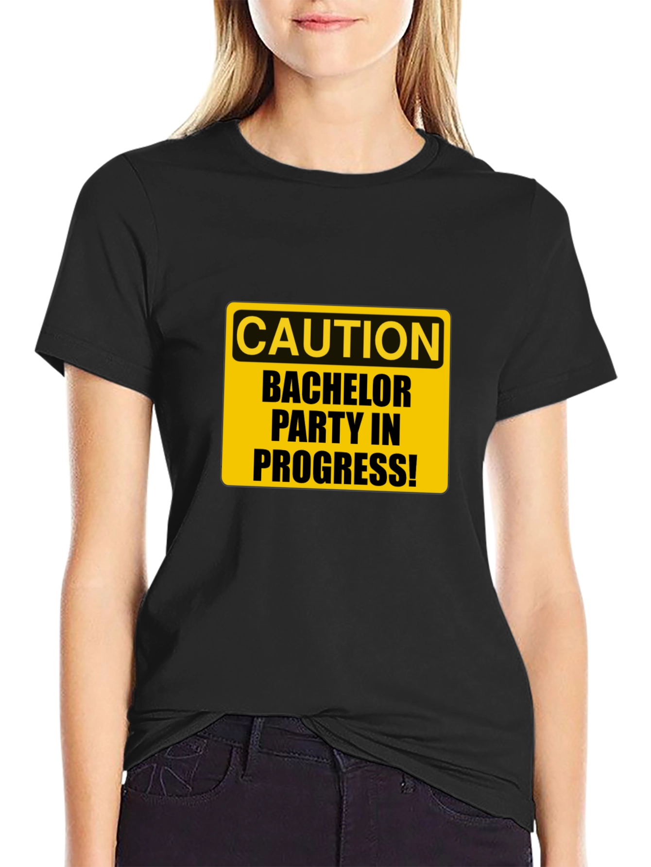 Black Bachelor Party Caution Tee - Black view 2