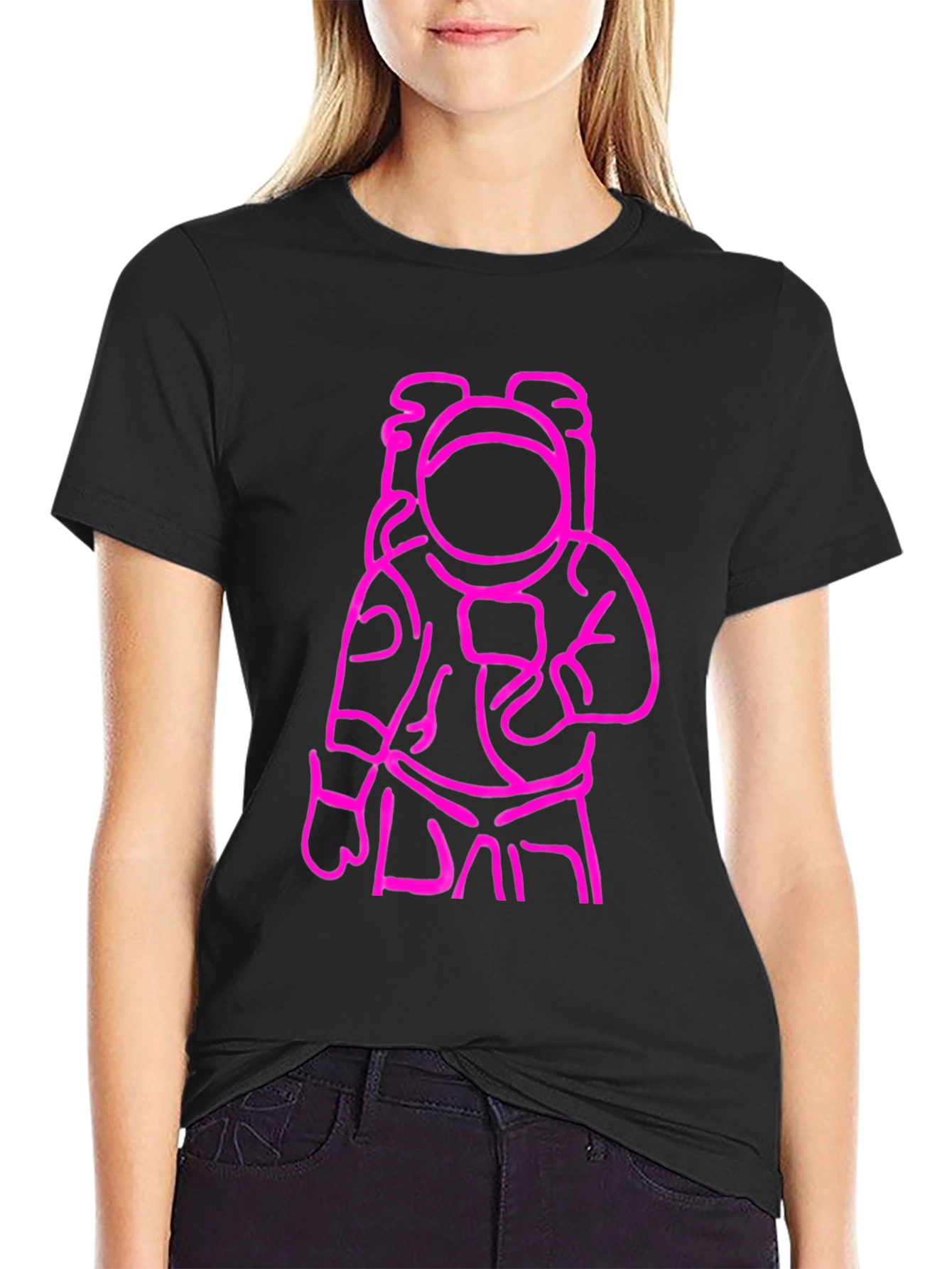Black Astronaut Graphic Tee - Black Cotton Blend T-Shirt view 2