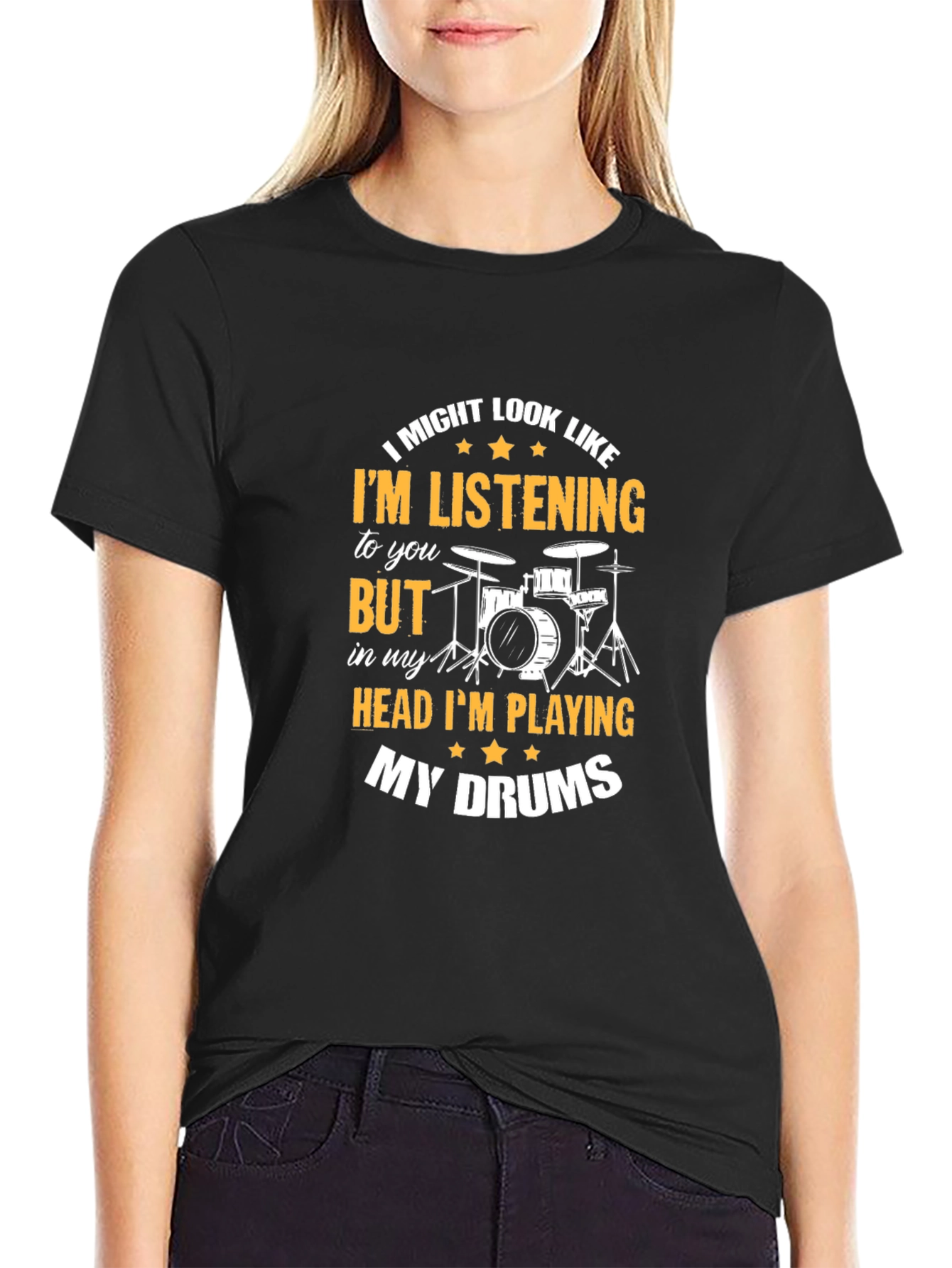 Black Drummer T-Shirt: I'm Playing My Drums In My Head Tee view 2