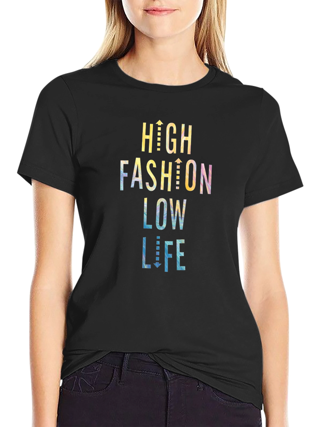 Black High Fashion Low Life Graphic Tee view 2