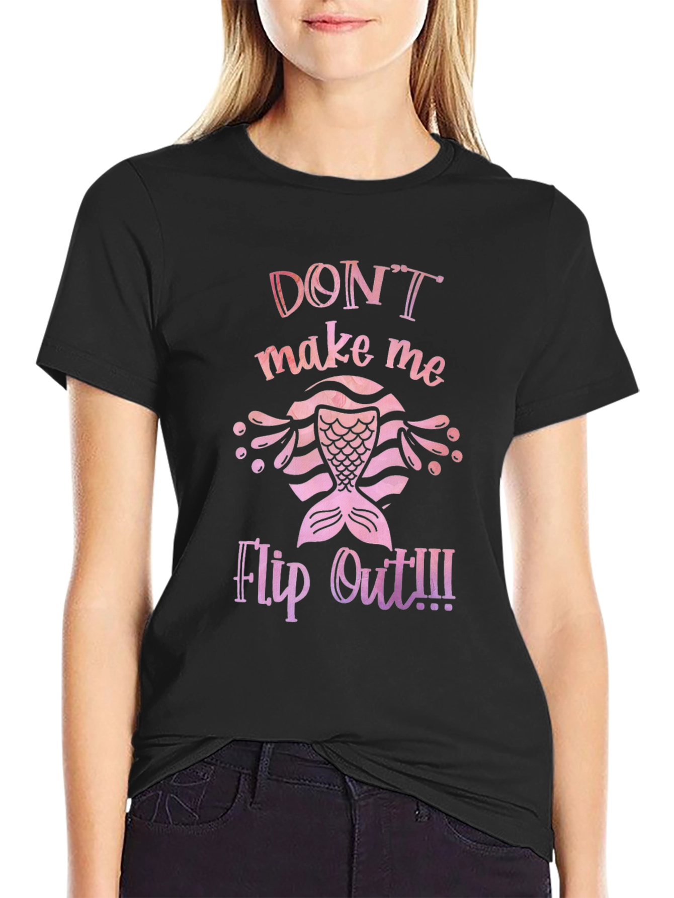 Black Mermaid Flip Out Graphic Tee - Novelty Humor T-Shirt view 2